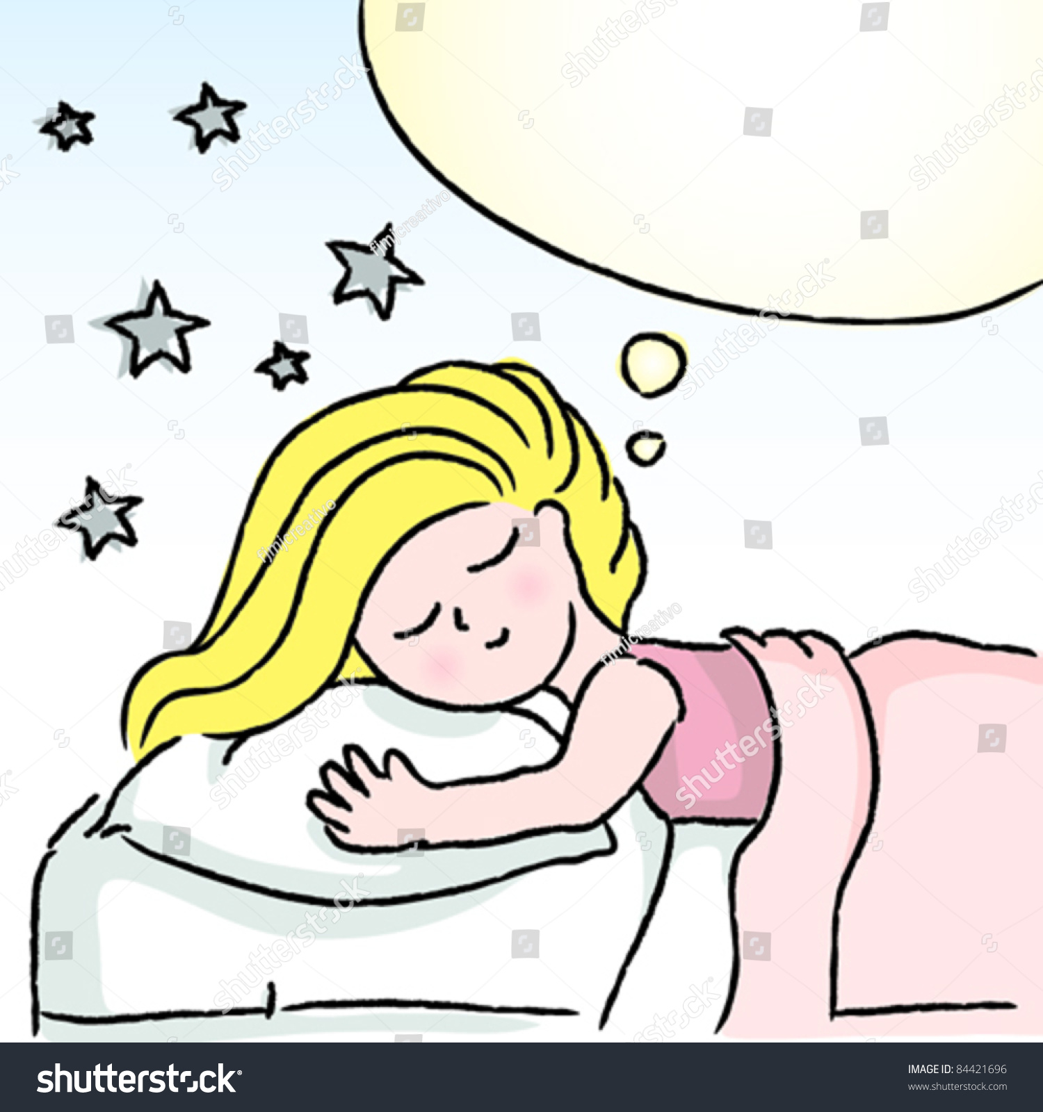 Girl Sleeping Dreaming Vector Illustration Stock Vector 84421696