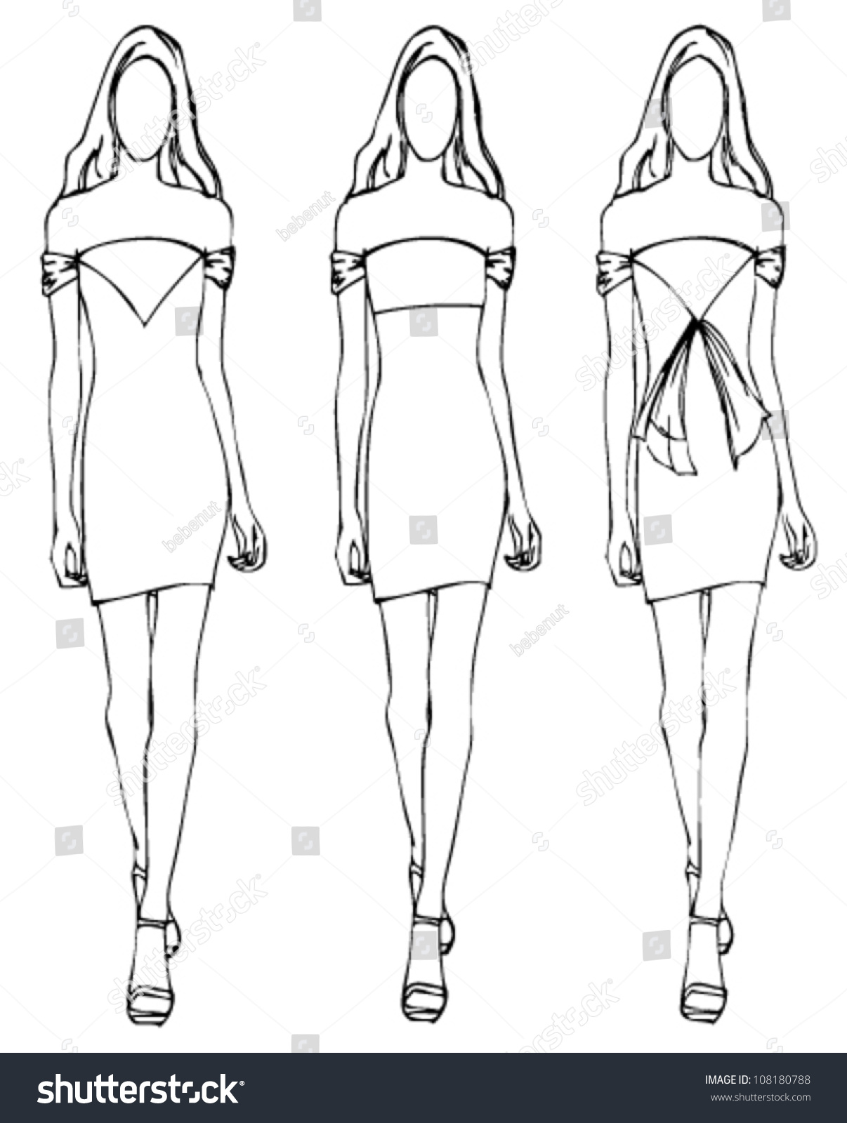 Girls Fashion Sketch Design Dress Stock Vector 108180788 - Shutterstock