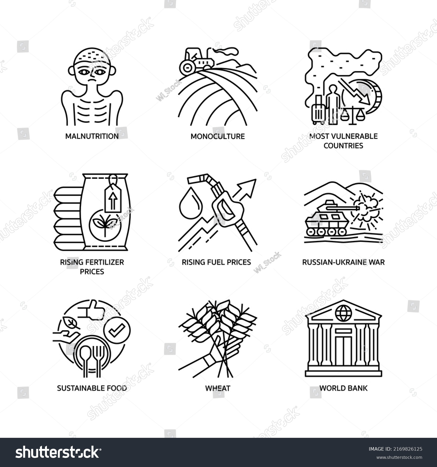 Global Food Crises Icon Set Outline Stock Vector Royalty Free