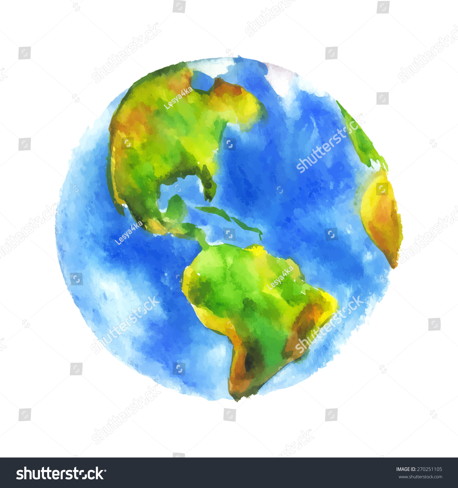 Globe Earth Painted Watercolor Hand Drawing Stock Vector 270251105