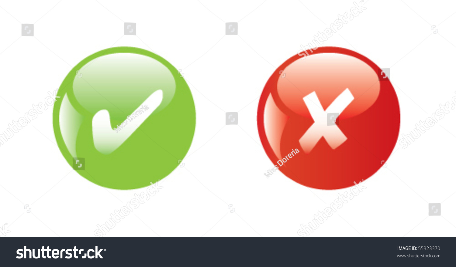 Glossy Icons Green And Red Buttons True Or False Stock Vector