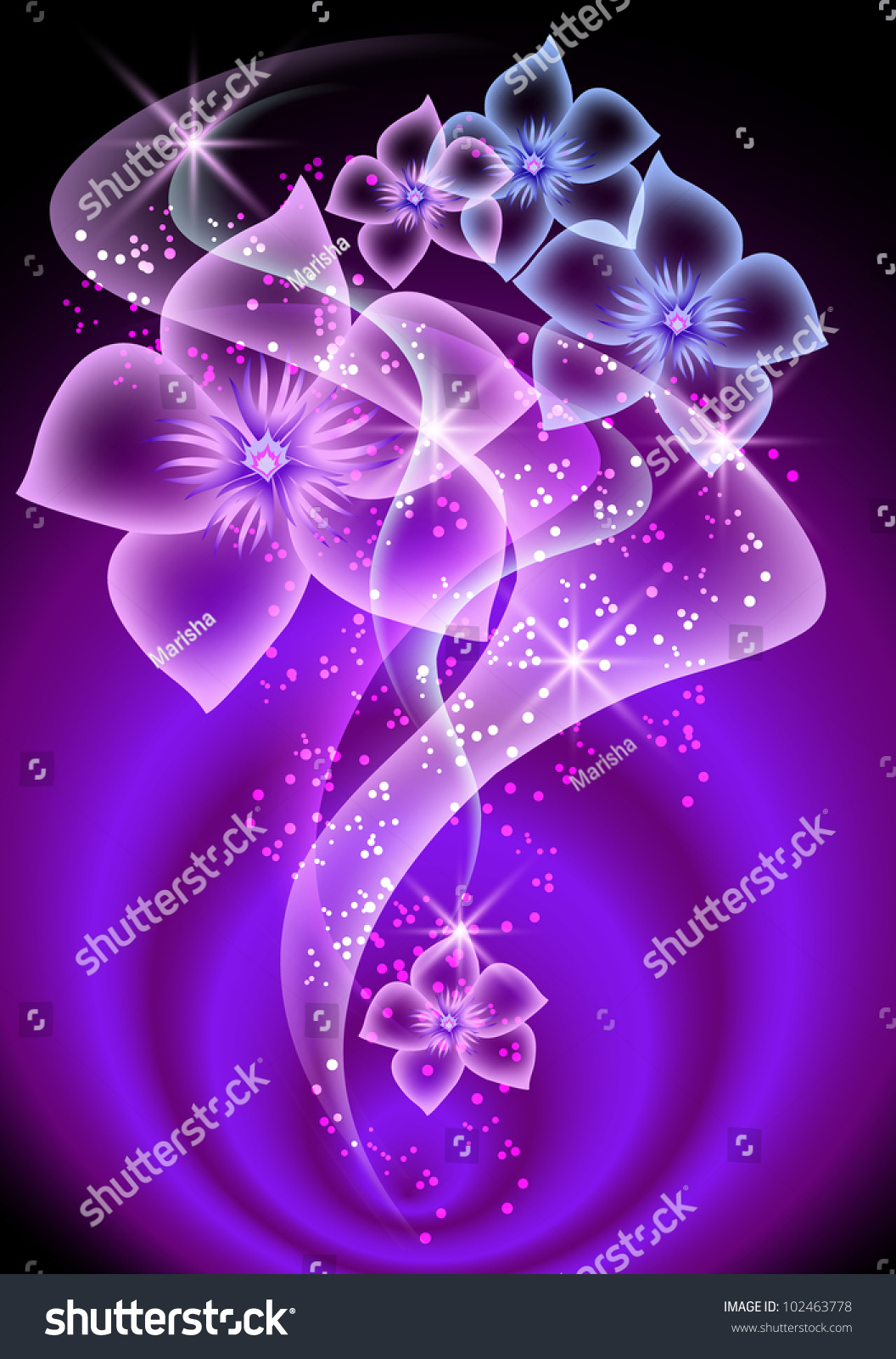 Glowing Background With Smoke And Transparent Flowers Stock Vector