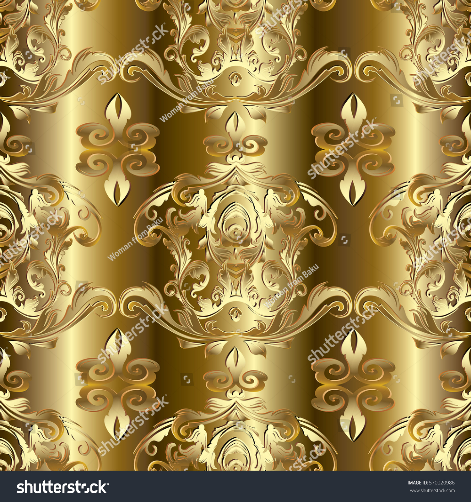 Gold Baroque Seamless Pattern 3d Golden Stock Vector Royalty Free