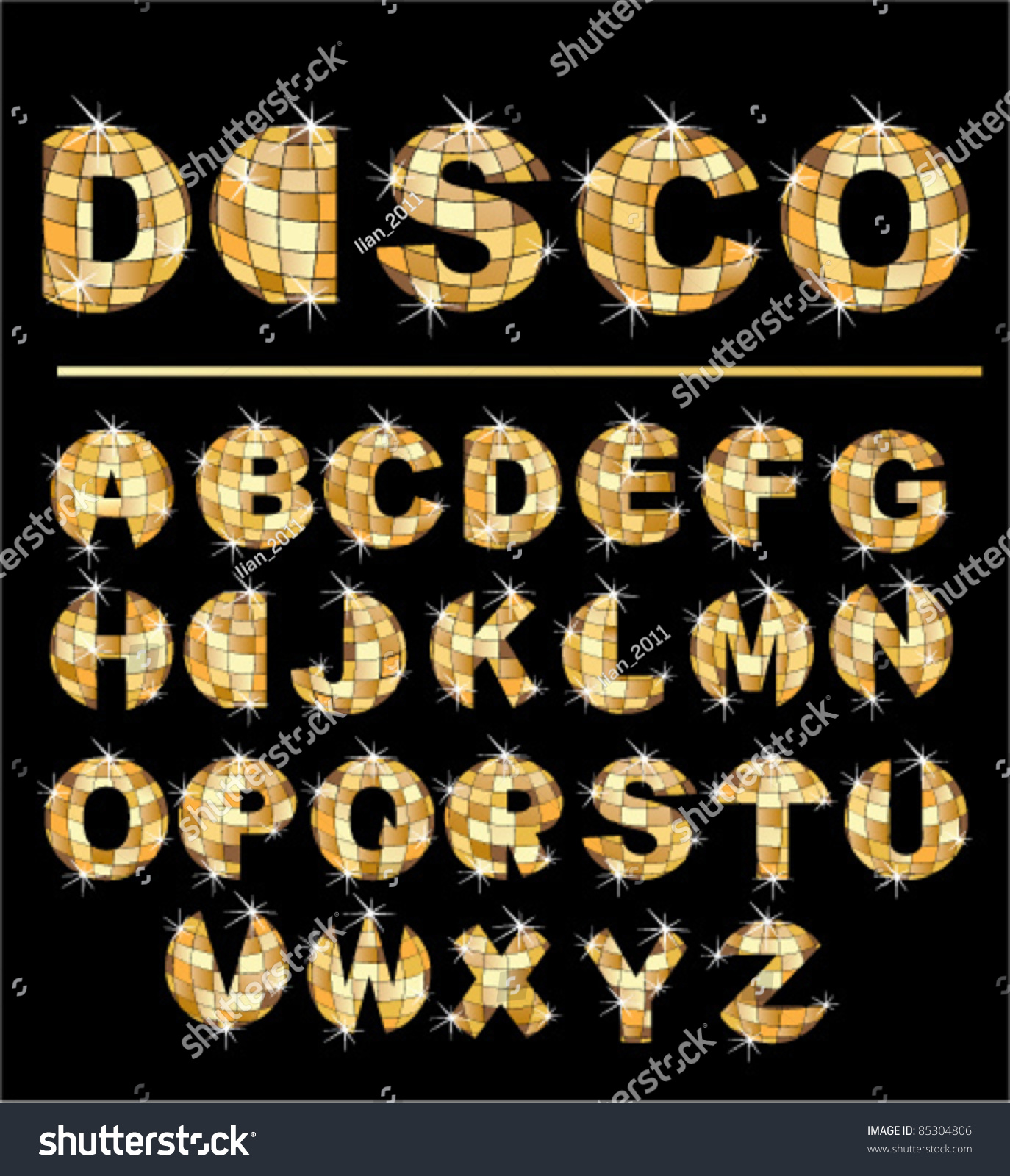 Gold Disco Ball Letters Alphabet Set Stock Vector Illustration