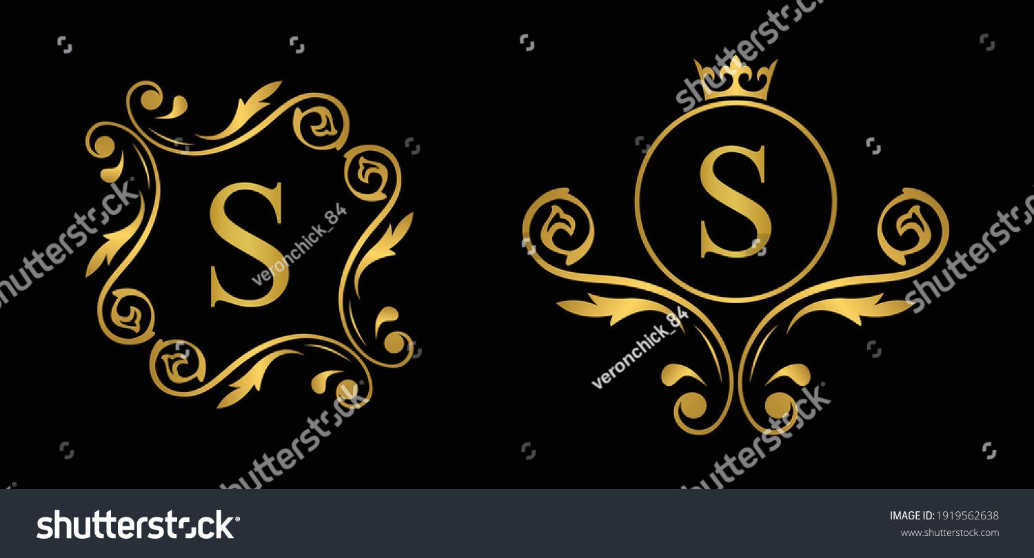 Gold Letter S Vintage Golden Flower Stock Vector Royalty Free