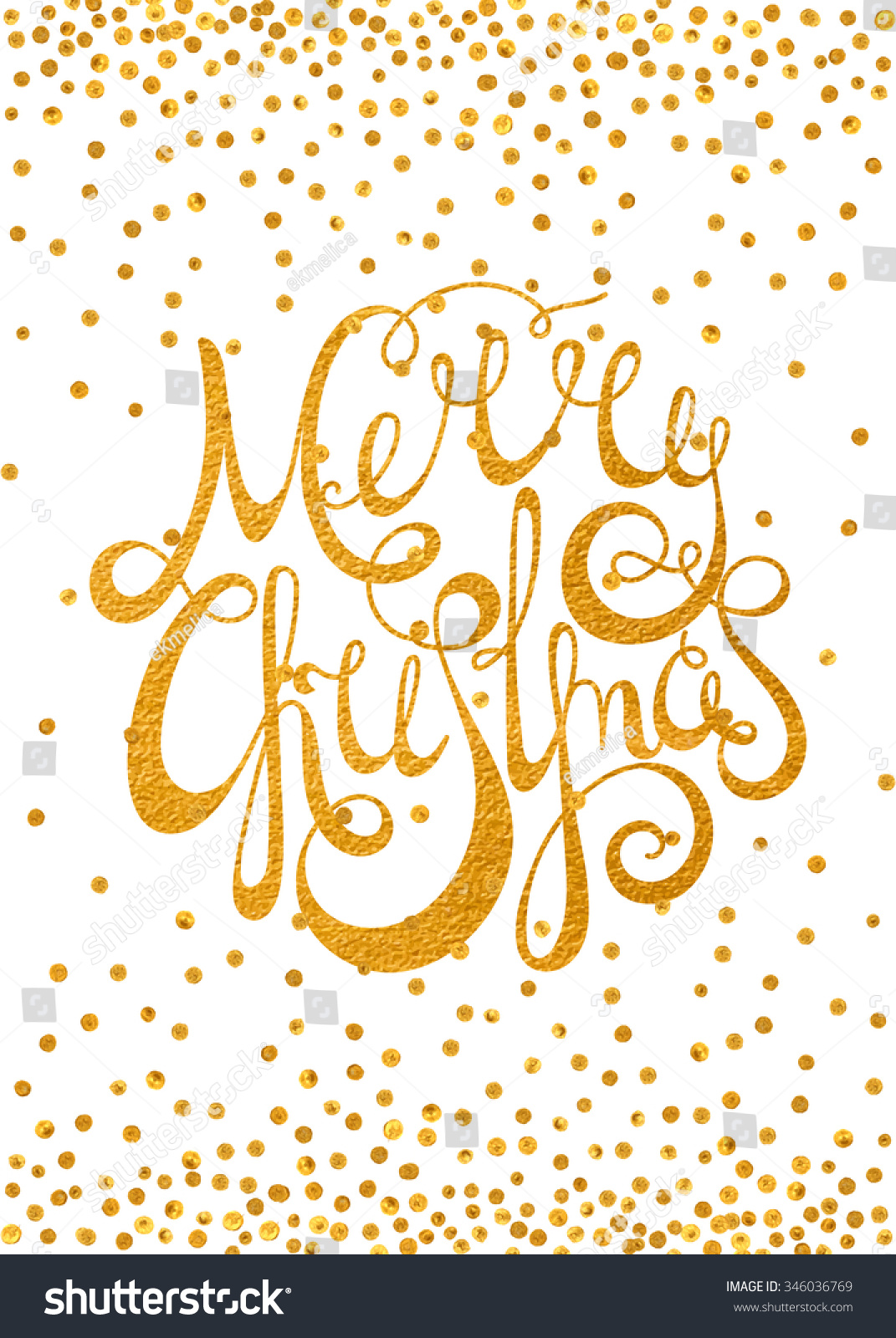 Gold textured handwritten calligraphic inscription Merry Christmas with pattern of golden confetti Design element for banner card invitation postcard template vignette etc Vector illustration Gold textured handwritten calligraphic inscription Merry Christmas with pattern of golden confetti Design element for banner card invitation postcard template vignette etc Vector illustration
