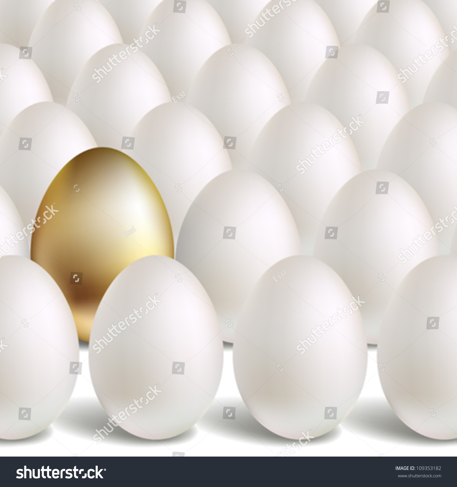 Gold Vector Egg Concept. White And Unique Golden Eggs - 109353182