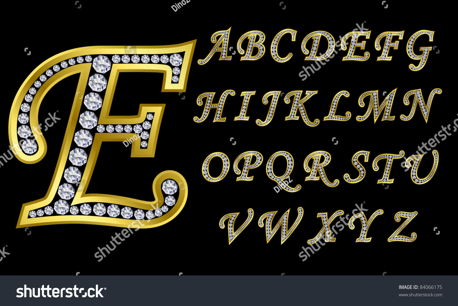 Golden Alphabet With Diamonds Letters From A To Z Vector Illustration