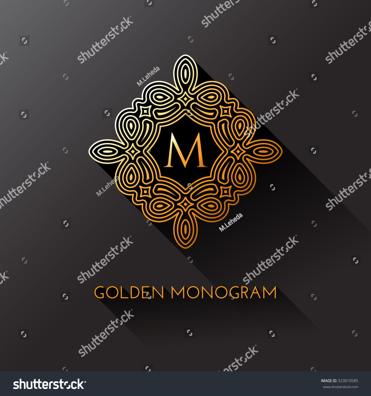 Golden Elegant Monogram With Letter M. Template Design For Monogram ...