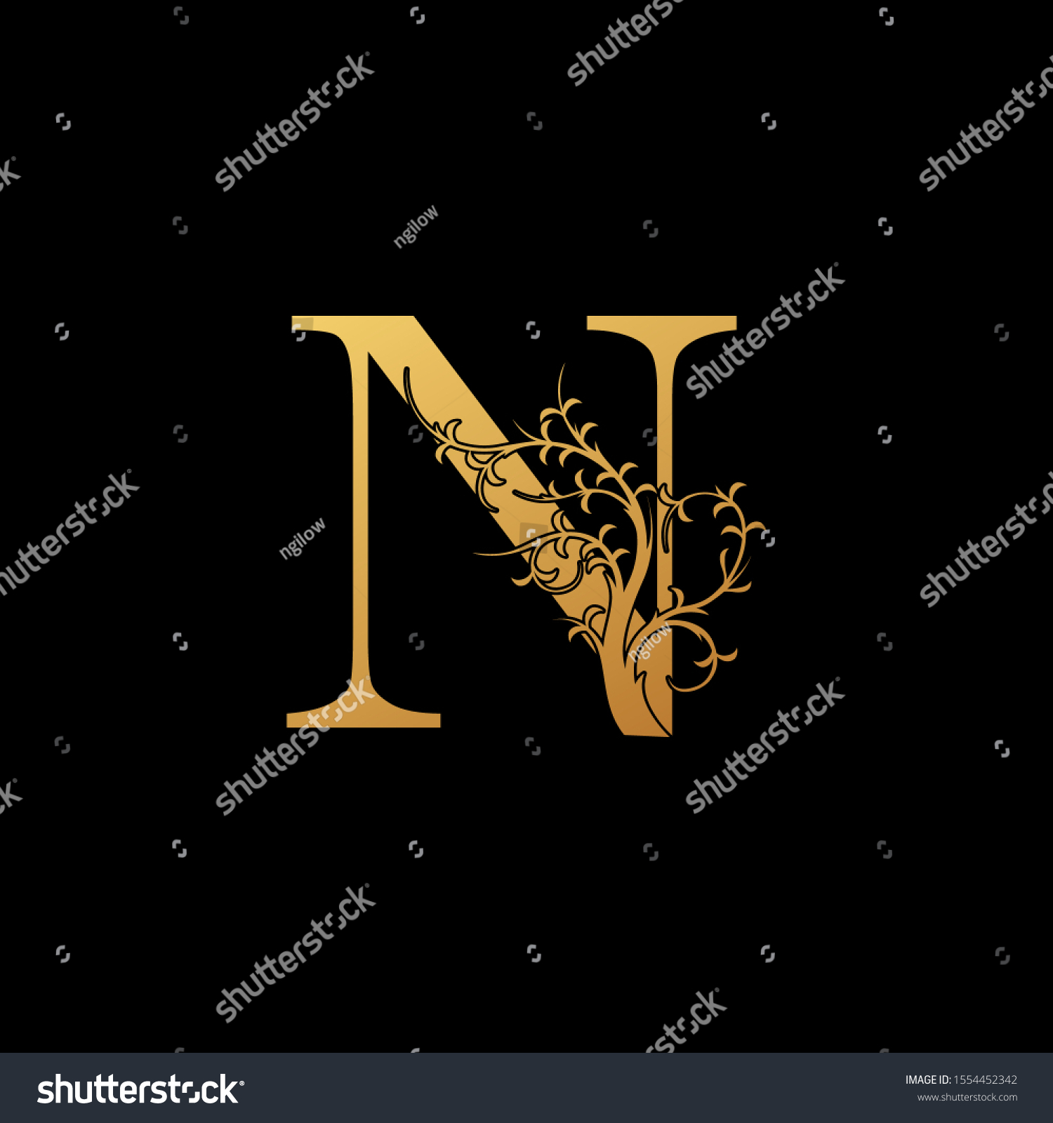 Golden Floral Letter N Logo Icon Stock Vector Royalty Free 1554452342