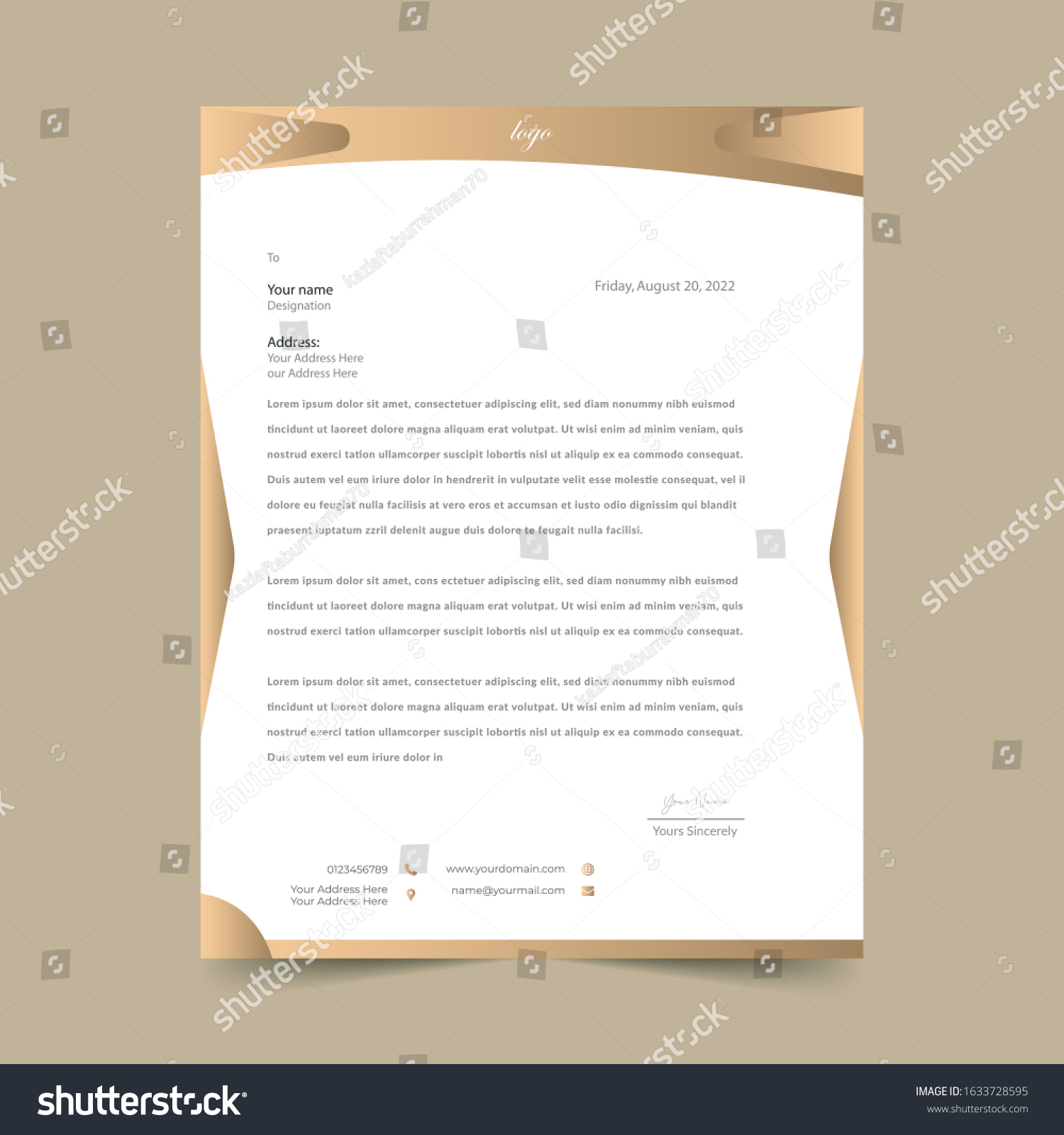 Golden Letterhead Pad Template Design Vector De Stock Libre De