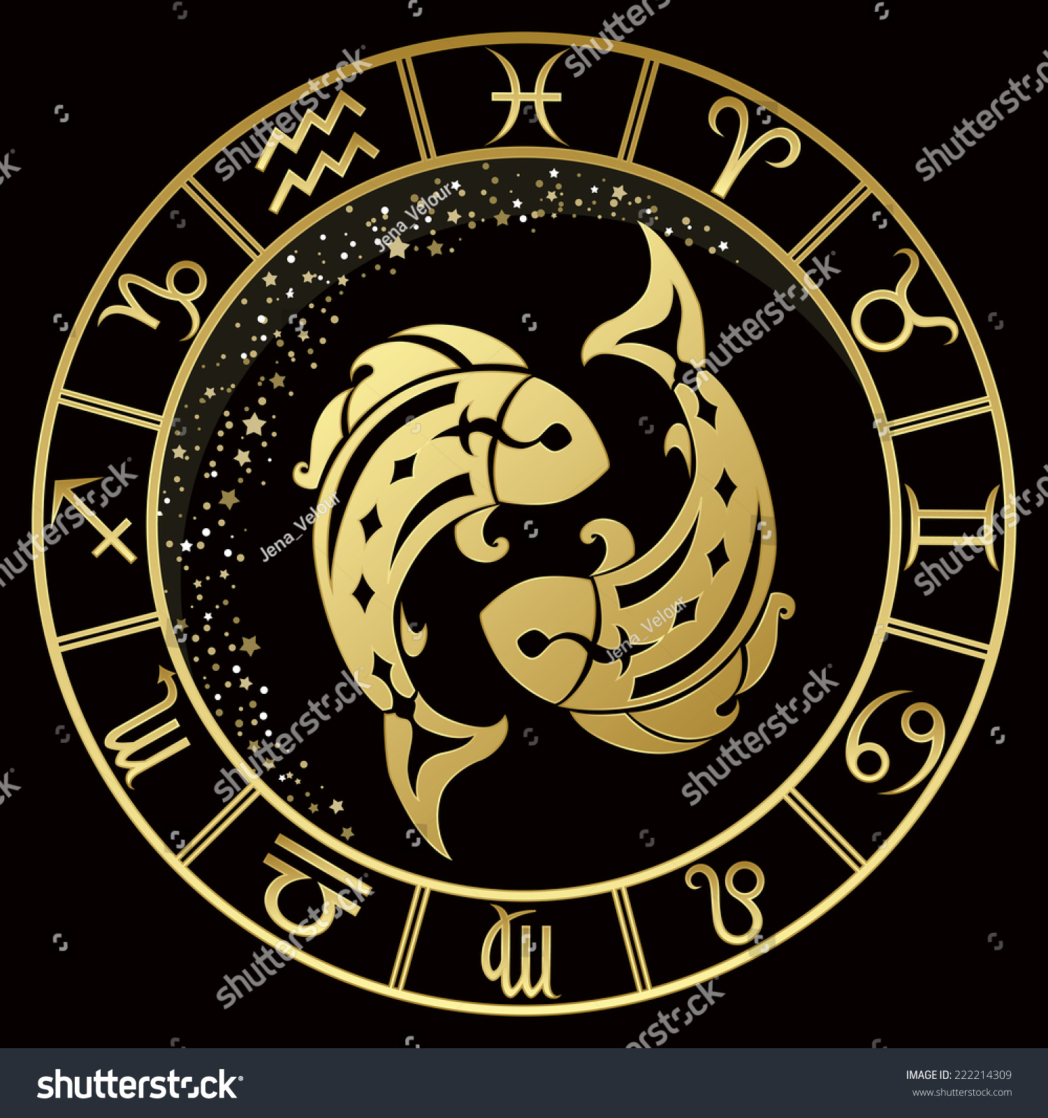 Golden Pisces Zodiac Sign Vector Illustration 222214309 Shutterstock