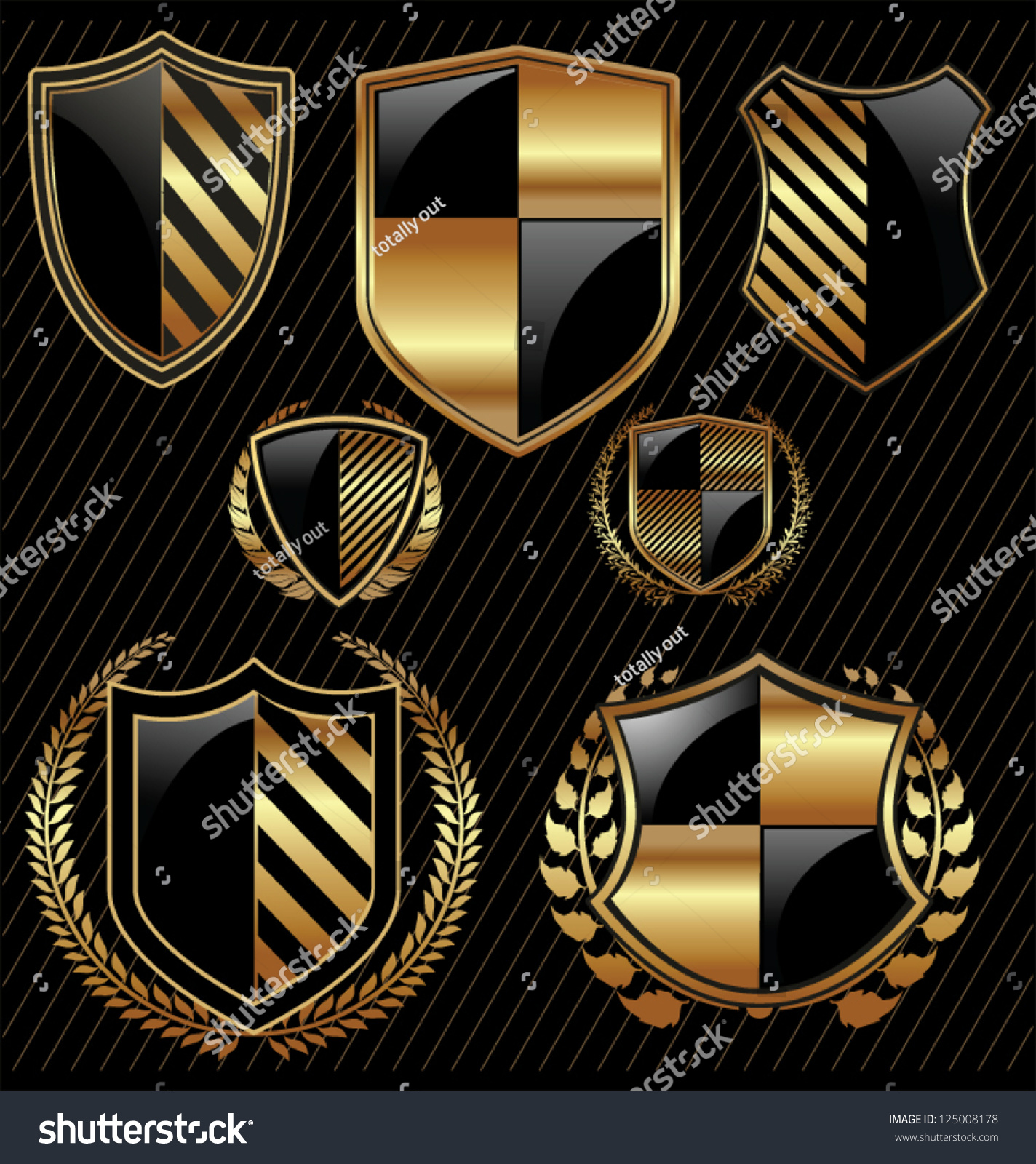 Golden Shield Design Set Laurel Wreath Stock Vector 125008178