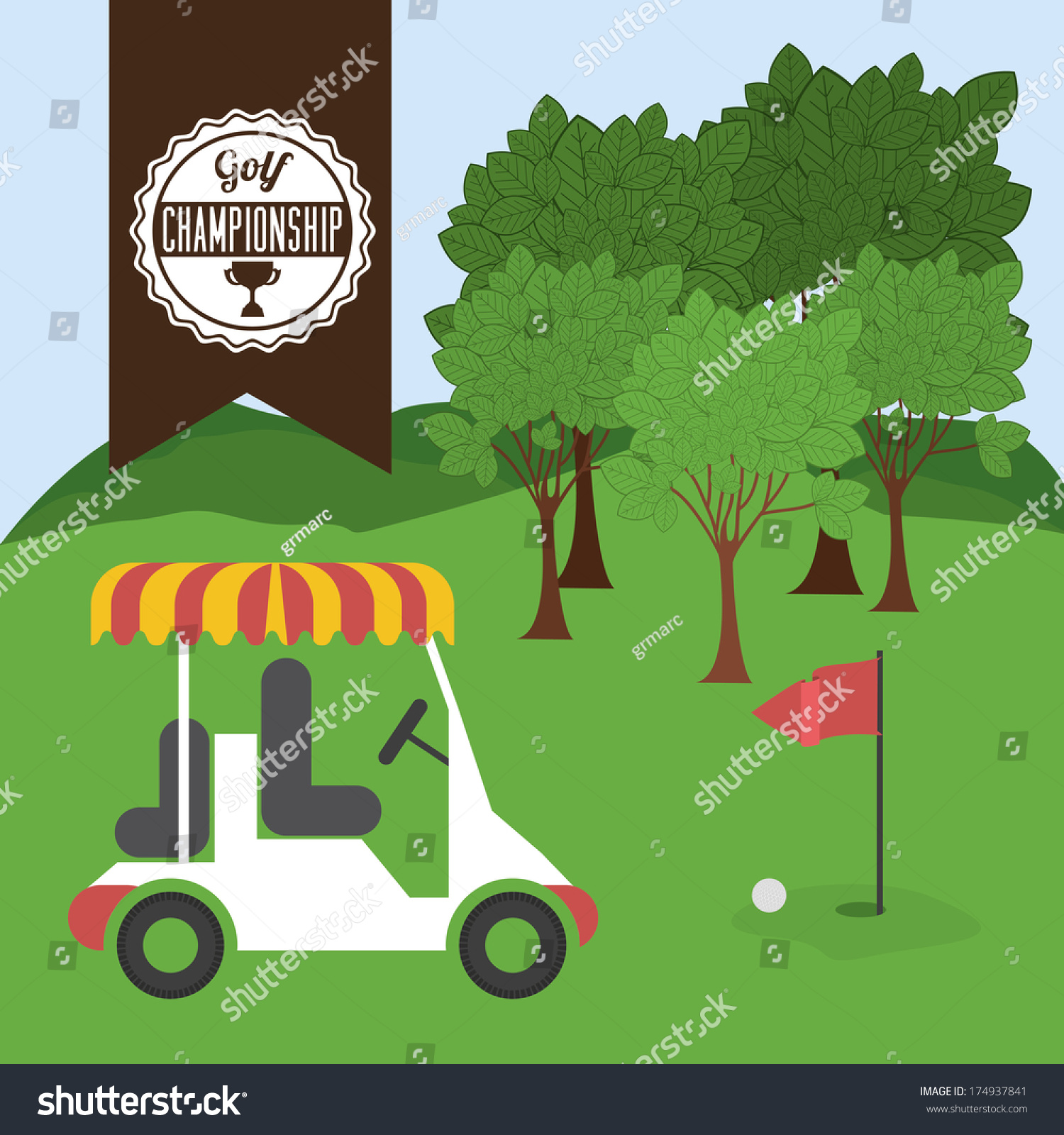 Golf Design Over Landscape Background Vector Illustration - 174937841