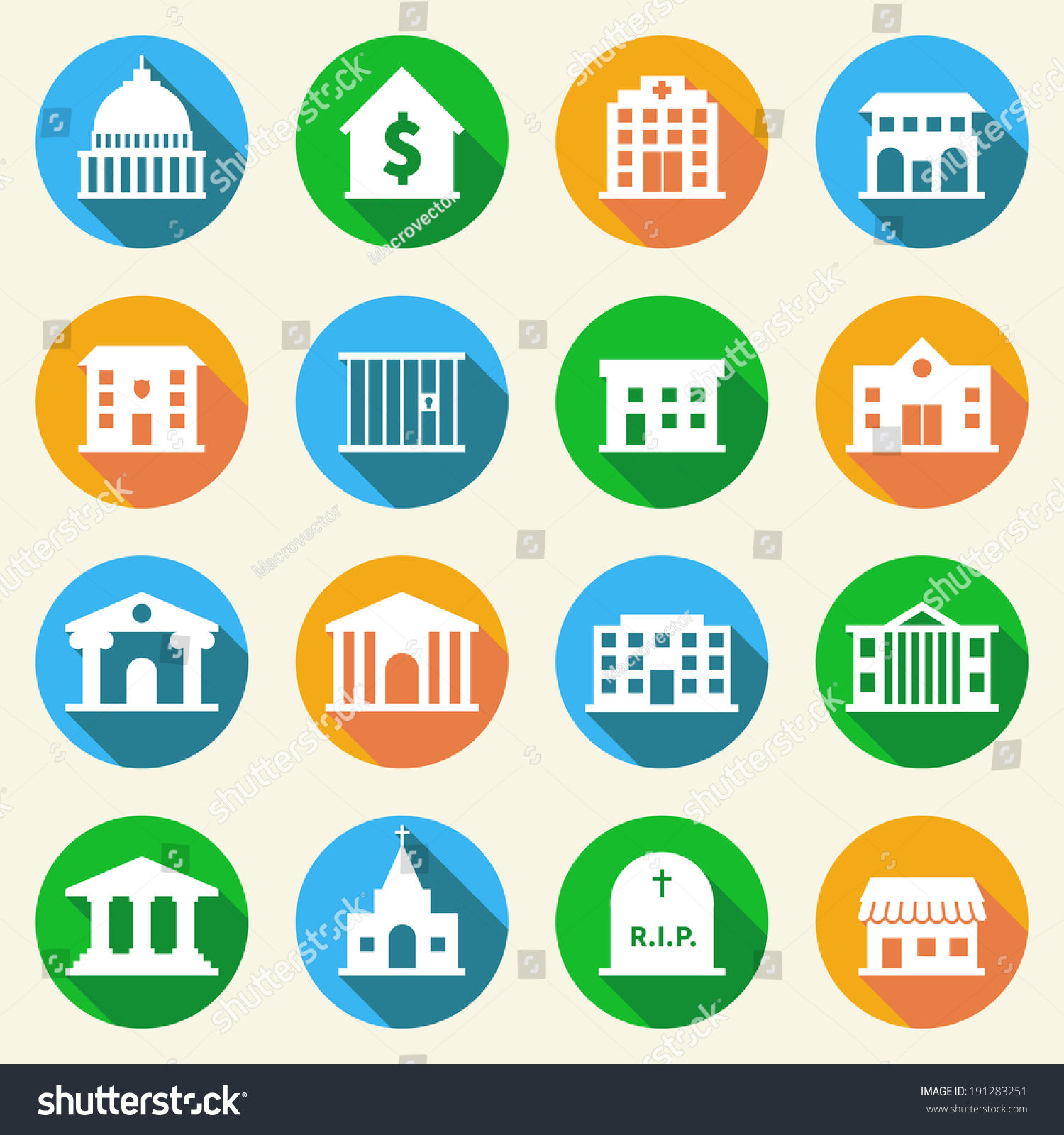 Government Building Flat Icons Set Police Stock Vector Royalty Free