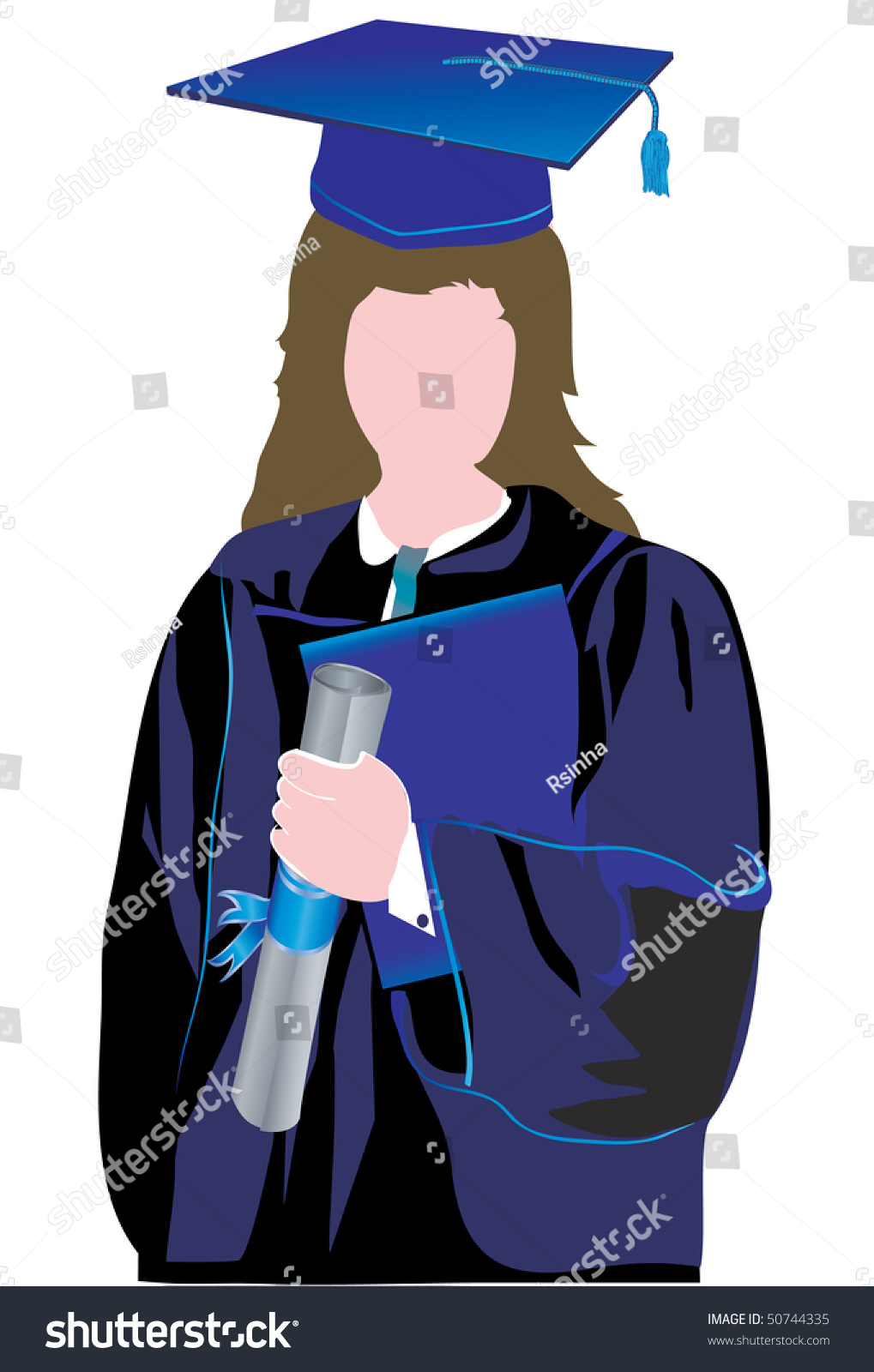 Graduate Girl Silhouette In Detail Stock Vector Illustration 50744335 ...