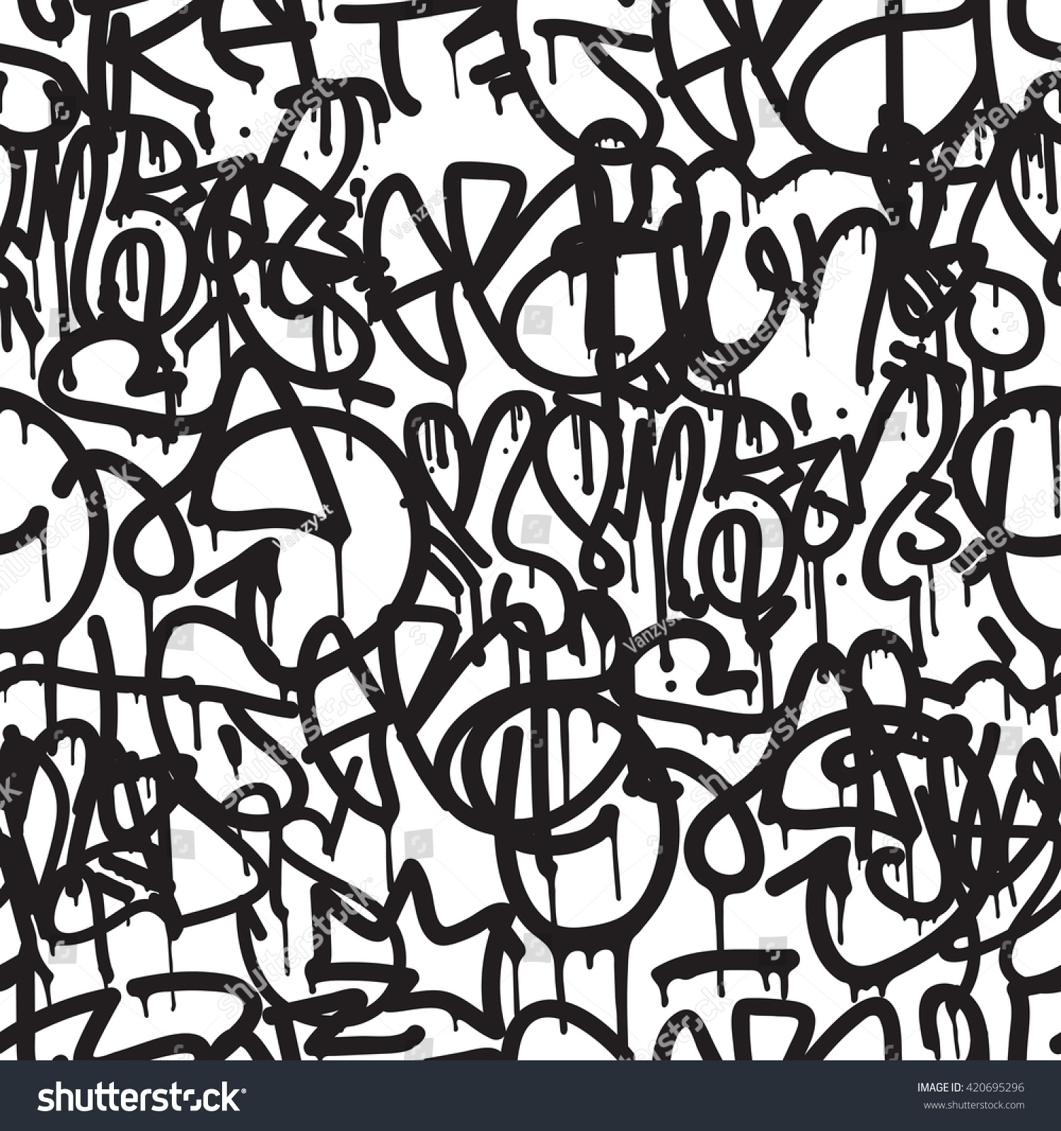 Graffiti background seamless pattern Vector Tags writing Graffiti hand style old school King of style street art texture Monochrome black and white colors Graffiti background seamless pattern Vector Tags writing Graffiti hand style old school King of style street art texture Monochrome black and white colors