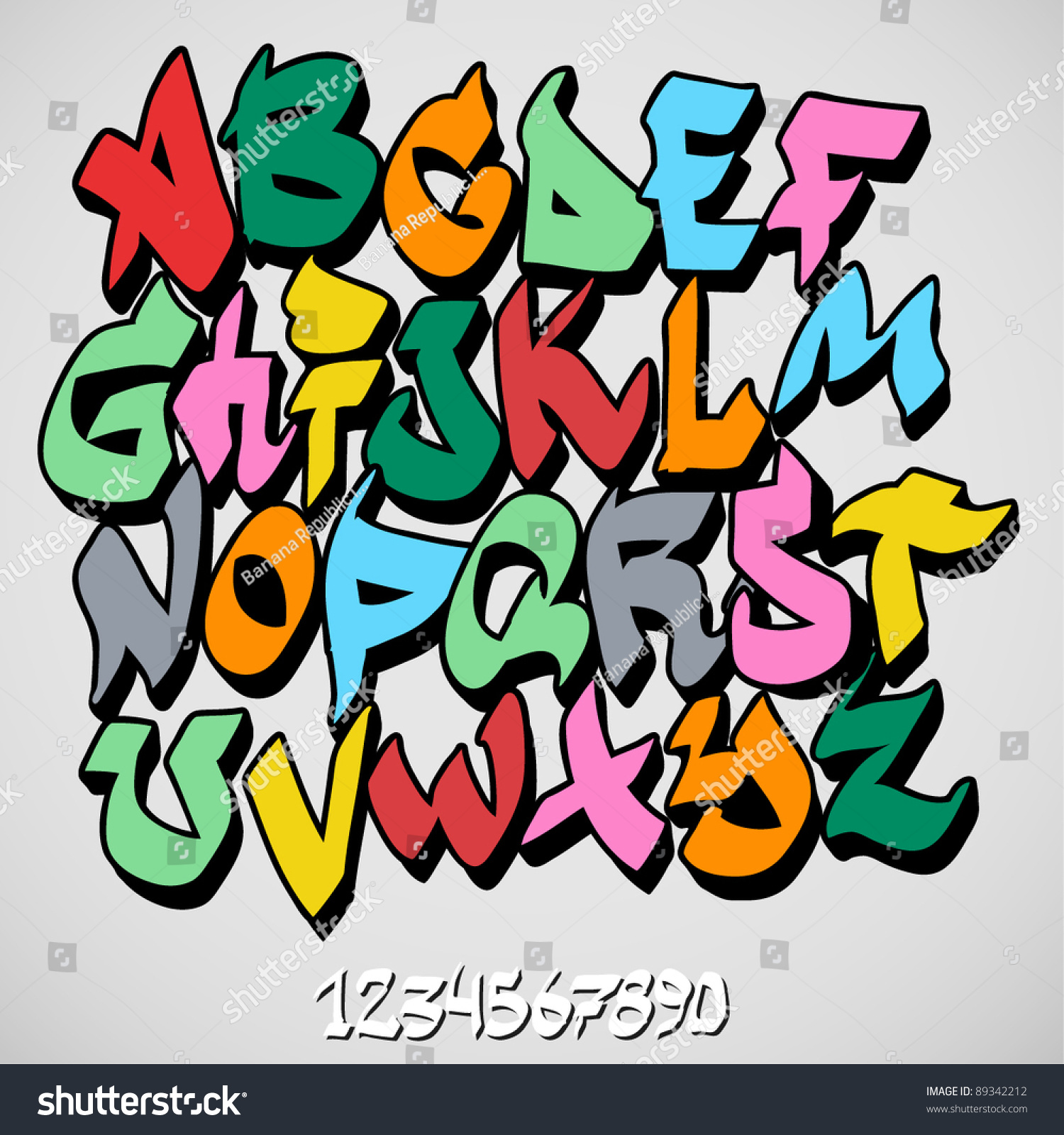 Graffiti Font Alphabet Stock Vector 89342212 : Shutterstock