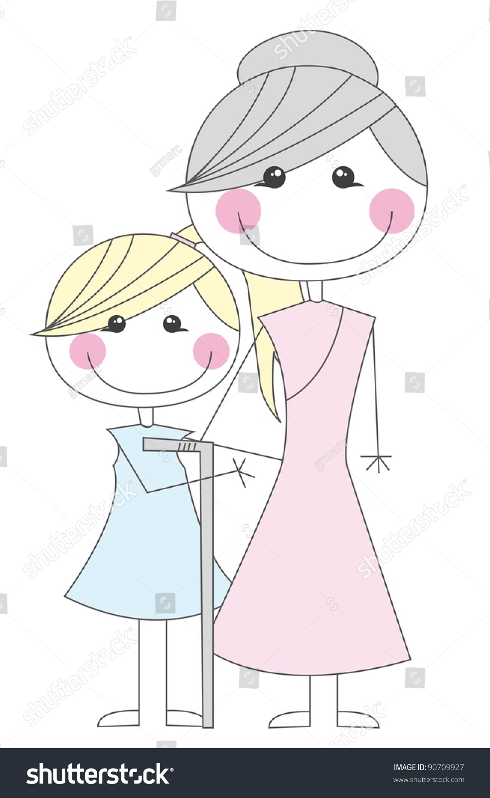 Granddaughter And Grandmother Cartoons Over White Background. Vector