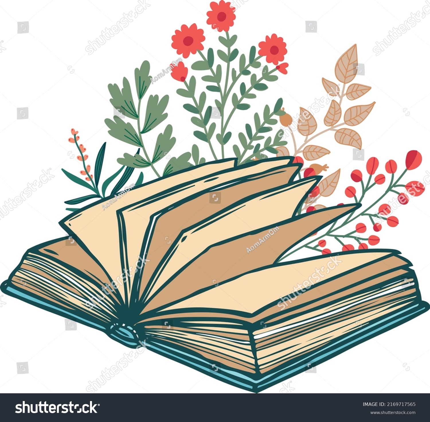 Graphics Books Flowers On White Background Stock Vector Royalty Free