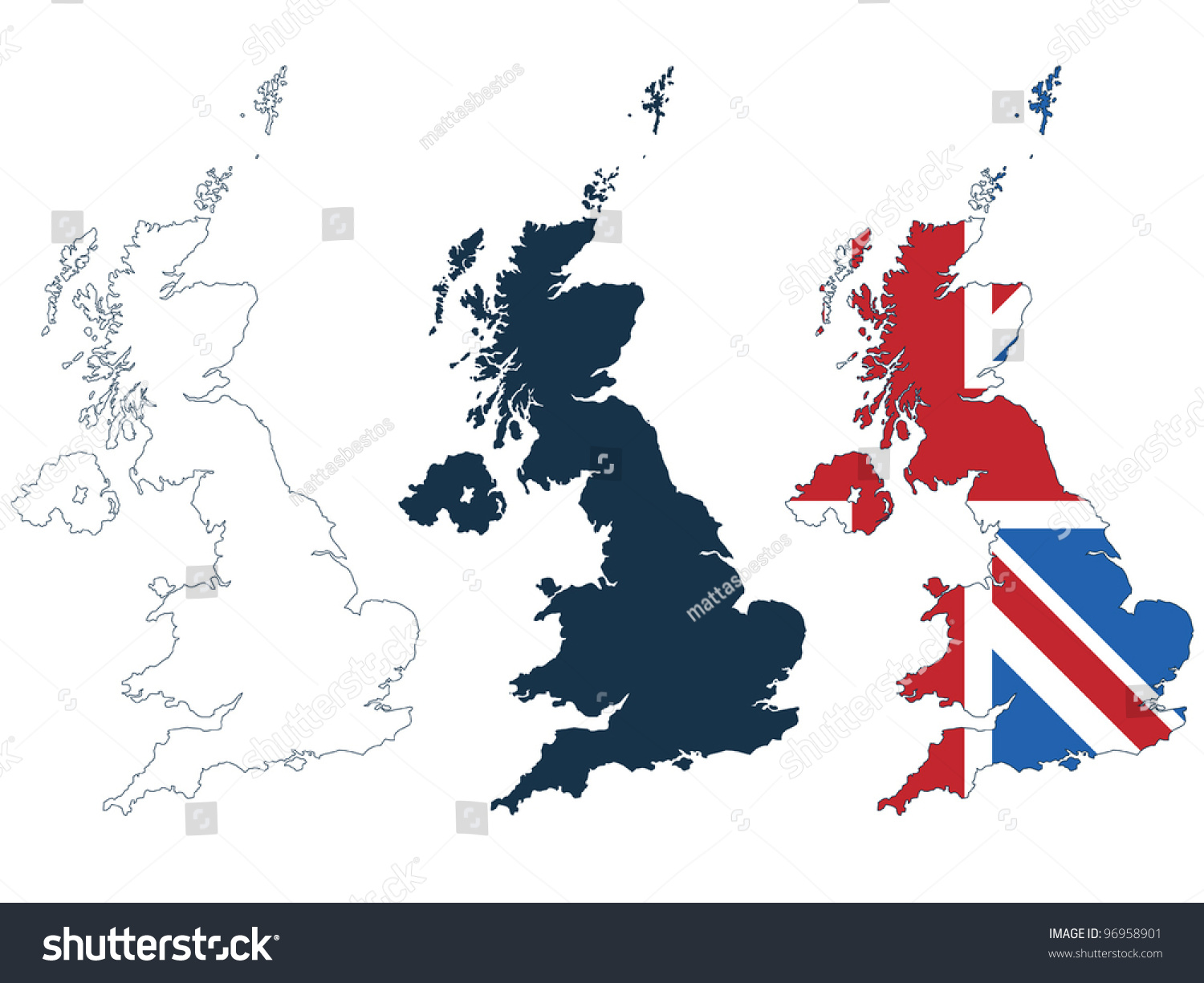 Great Britain Map Line Silhouette Flag Stock Vector 96958901 Shutterstock