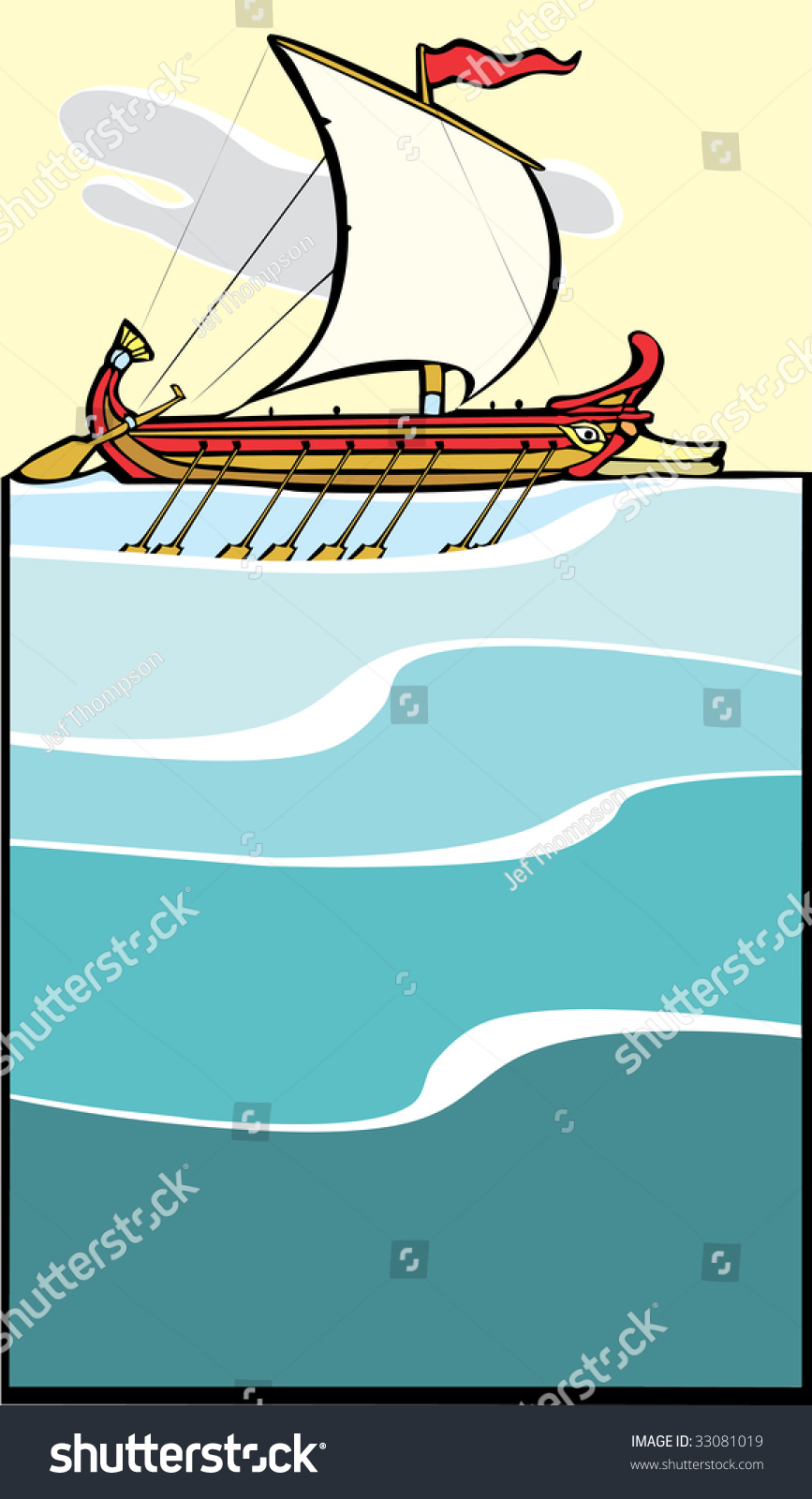 Greek Sailing Warship Sailing Narrow Layout Vector De Stock Libre De