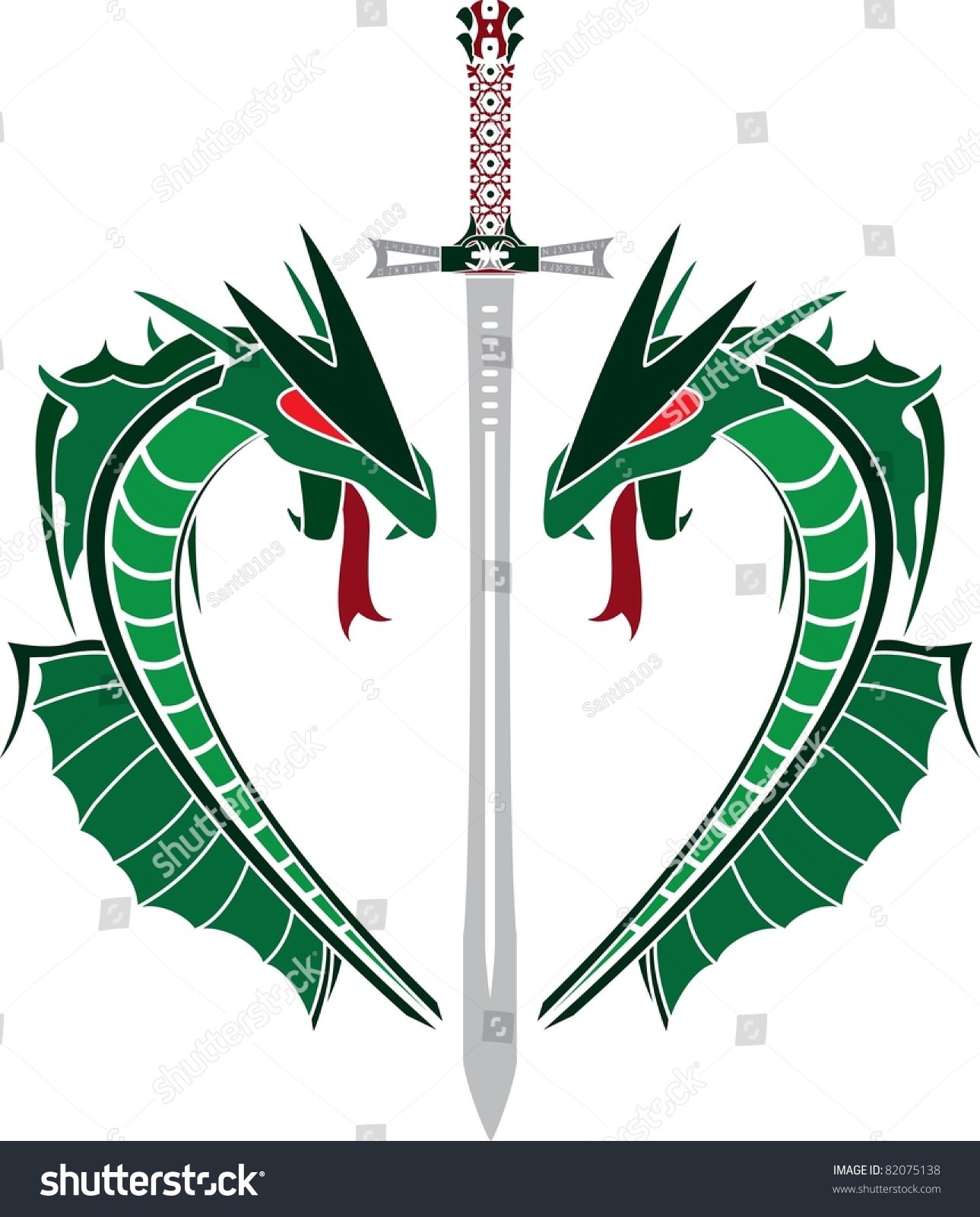 Green Dragons Sword Stencil Vector Illustration Stock Vector 82075138