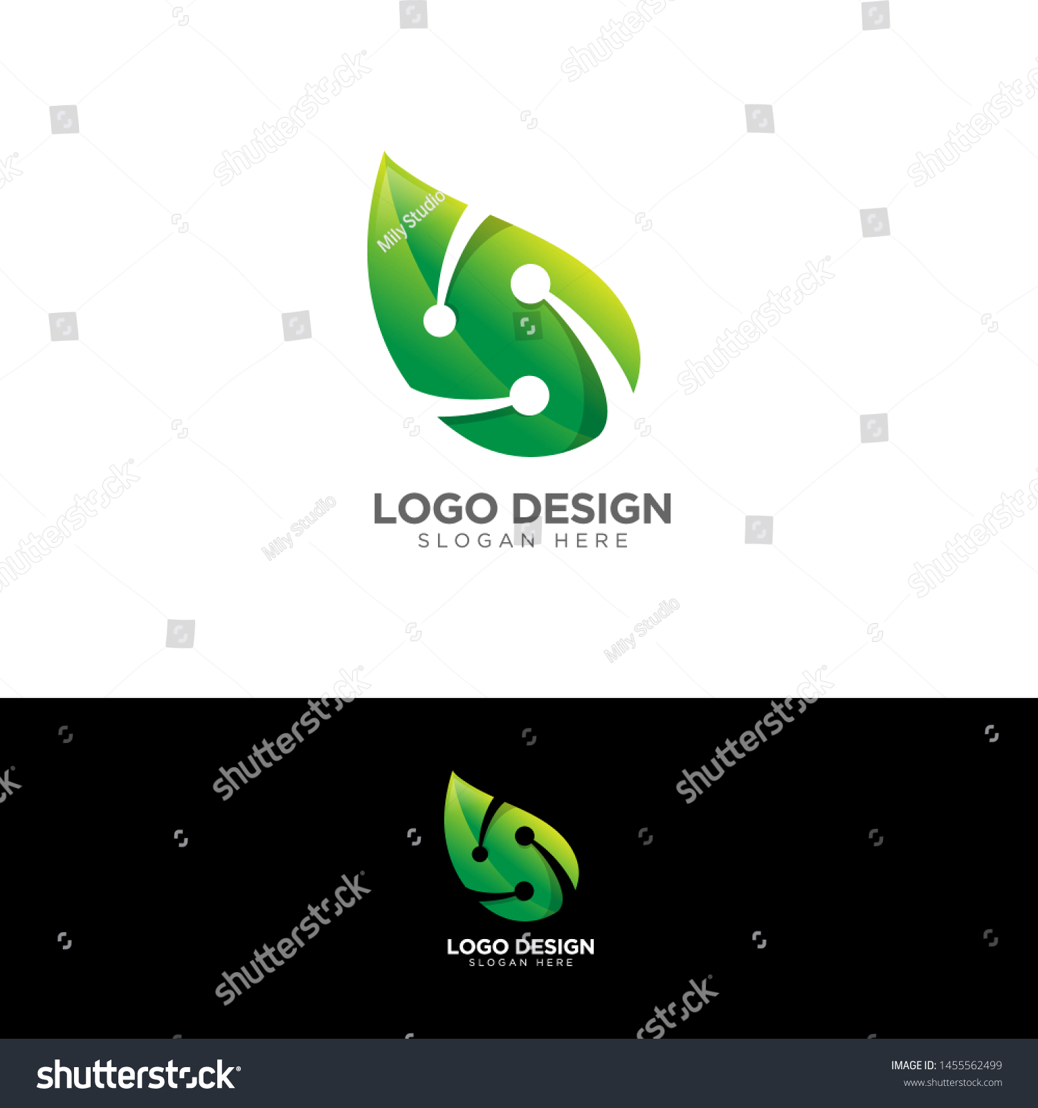 Green Leaf Technology Logo Design Stock Vector Royalty Free 1455562499