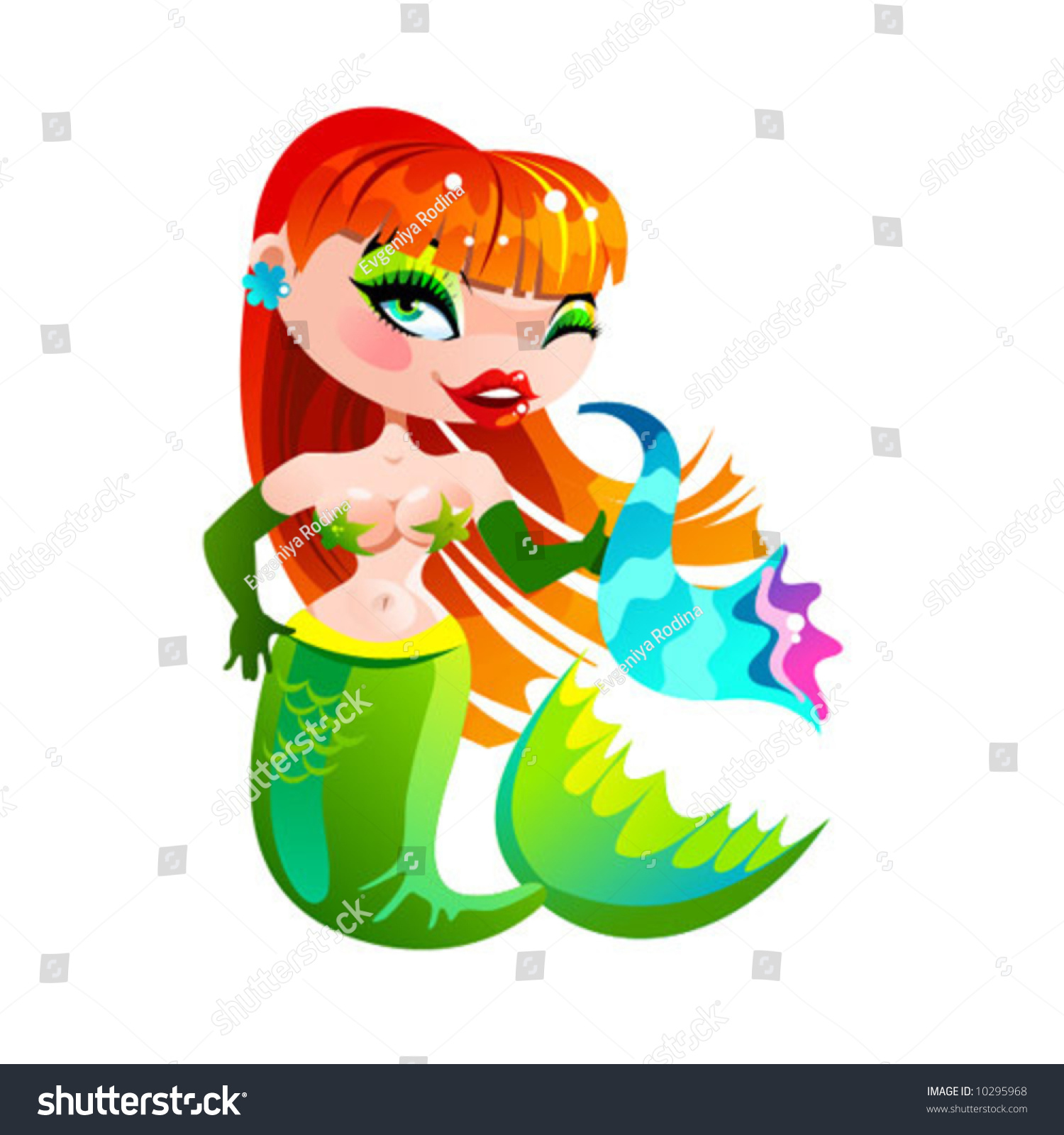 Green Mermaid Green Tail Blue Shell Stock Vector 10295968 - Shutterstock