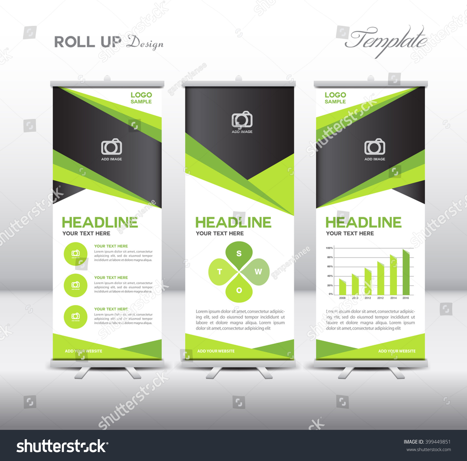 template banner roll up template design Banner Roll Green stand graphics, info Up and