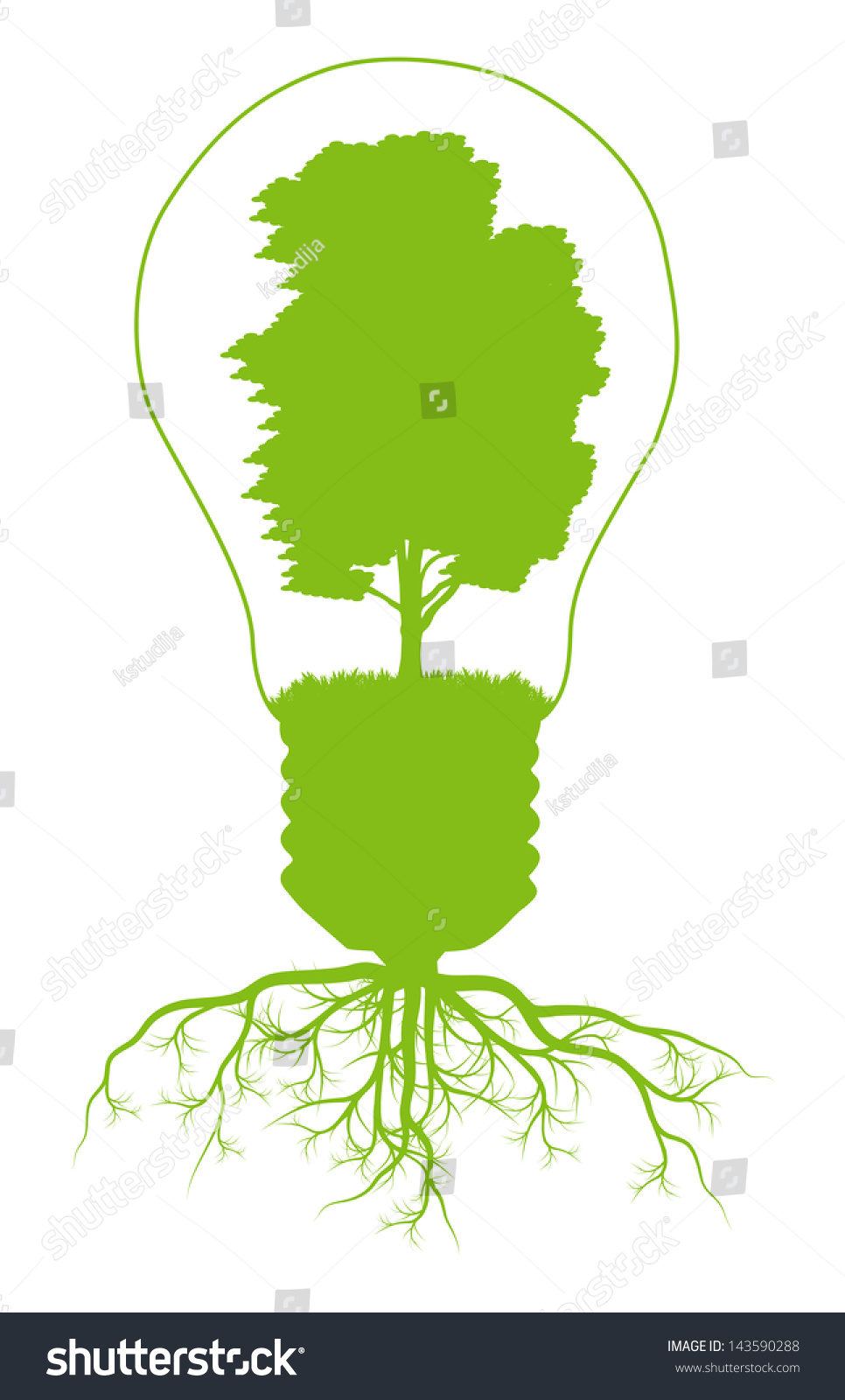 Green Tree In Light Bulb Symbol Of Renewable Energy Vector Background