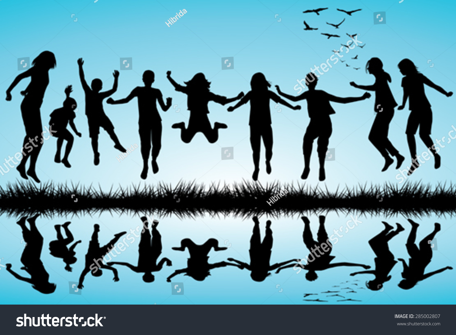 Group Boys Girls Silhouettes Jumping Outdoor Stock Vector 285002807 