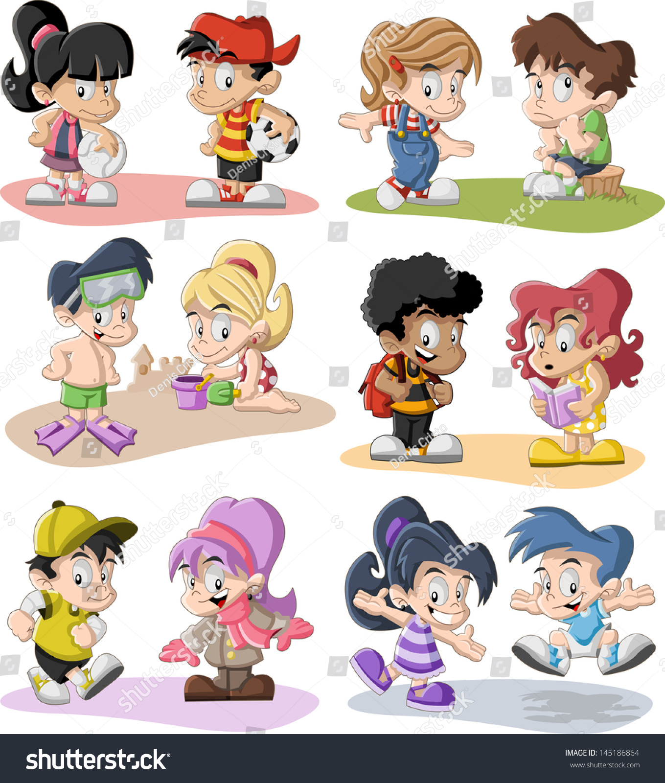 Group Of Happy Cartoon Children Playing Stock Vector Illustration