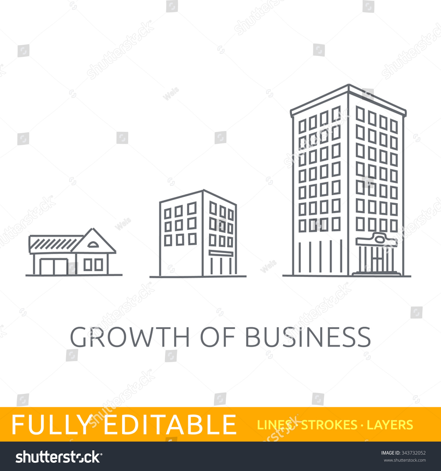 Growth Of Business. Buildings Of Company Small, Middle And Big. Sketch