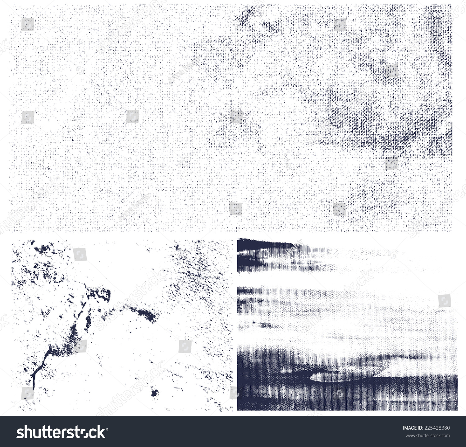 Grunge Grainy Textures With Stains And Blots. Vector. - 225428380