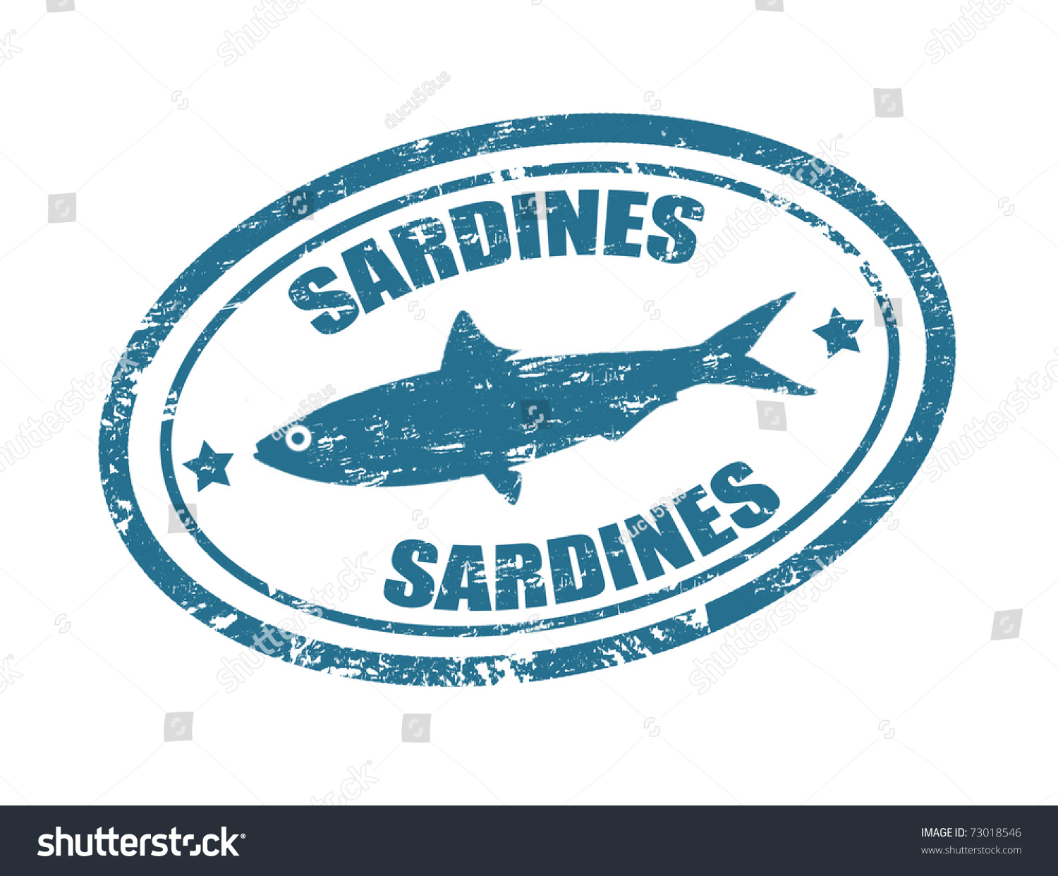 Grunge Rubber Stamp Of A Sardine Fish And The Word Sardines Written