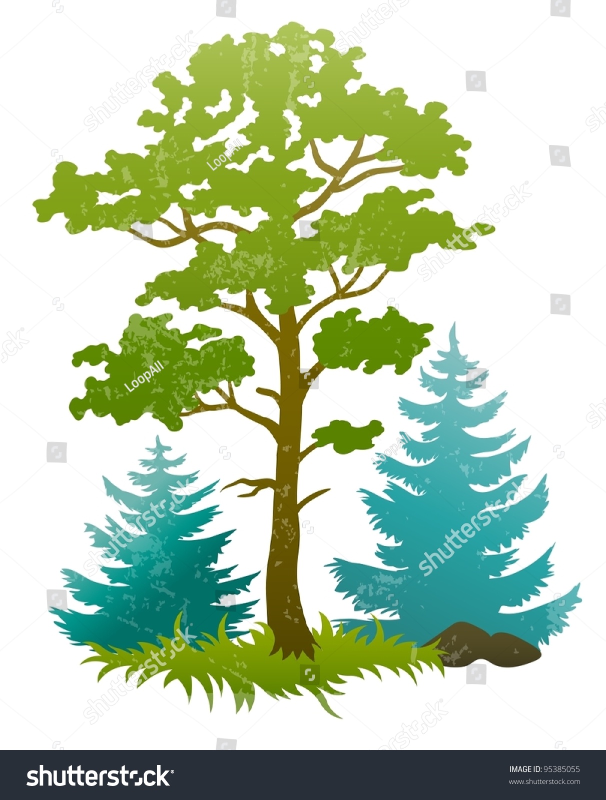 Grunge Silhouettes Forest Tree Firtrees Vector Stock Vector 95385055