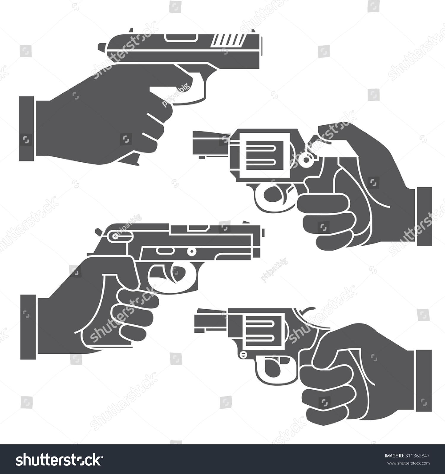 Gun Icons Hand Holding Gun Stock Vector Royalty Free 311362847