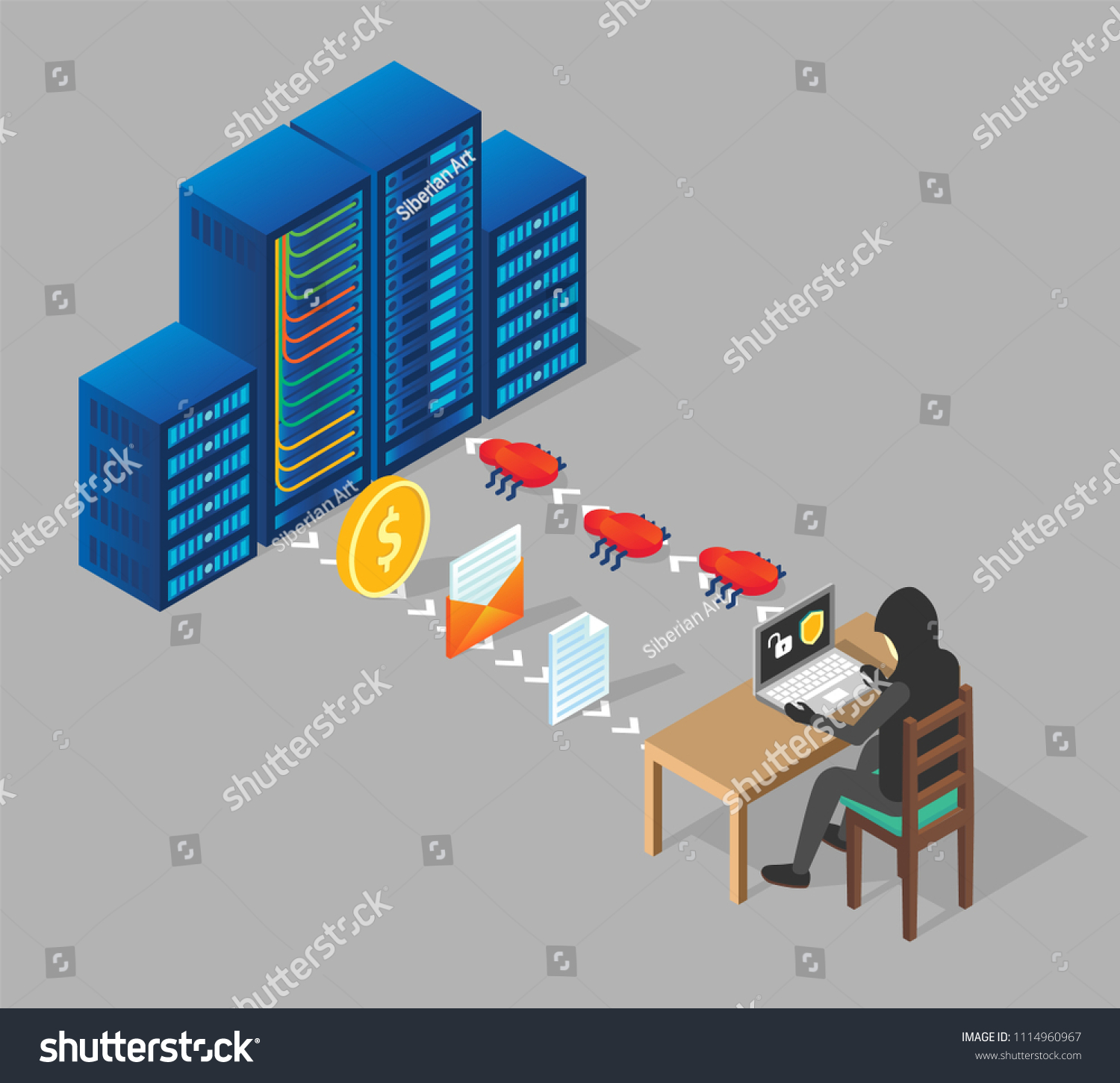 Hacking Server Process Flowchart Vector Isometric