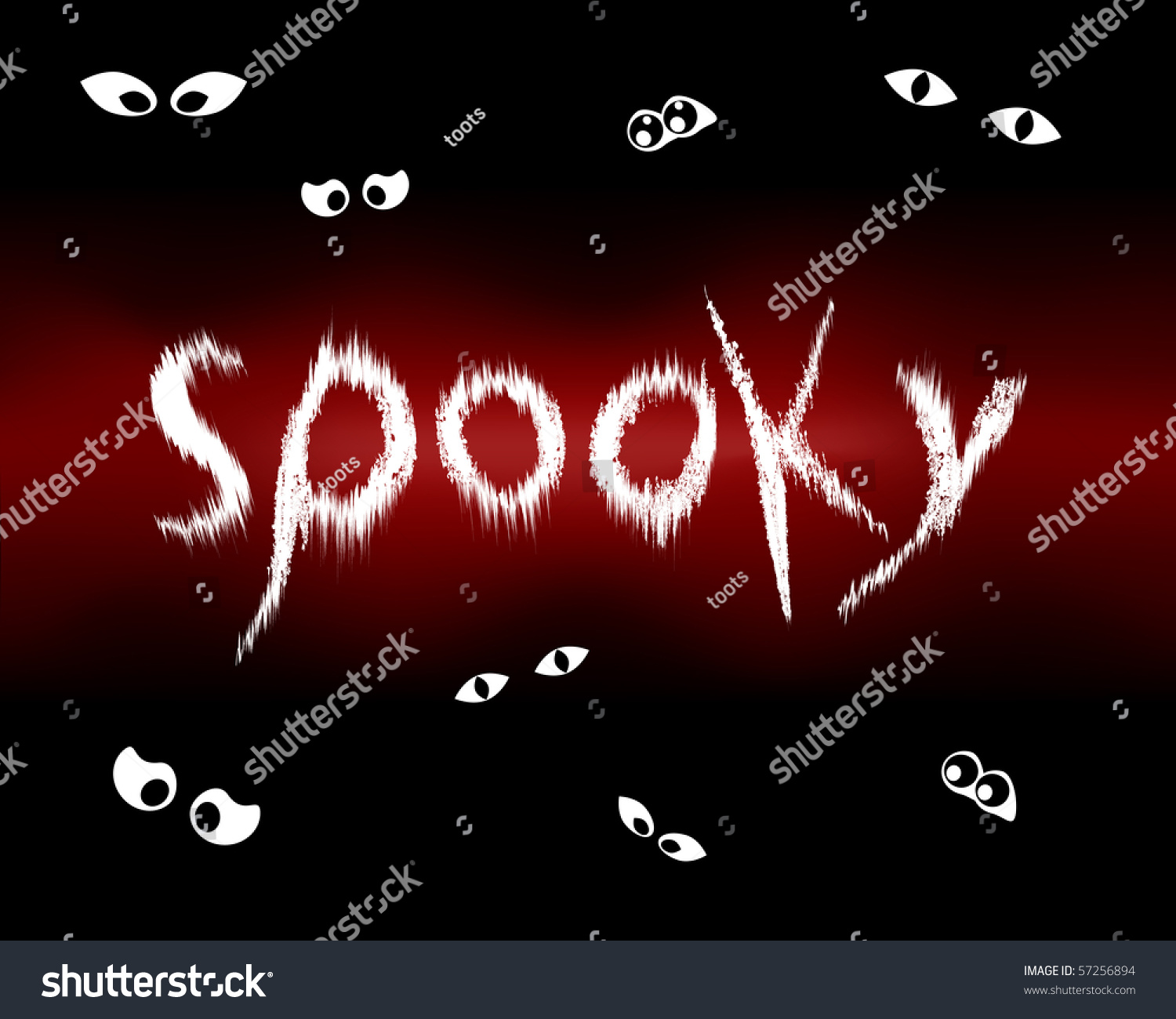 Halloween Spooky Word With Eyes Shining In The Dark Night Red Glow In