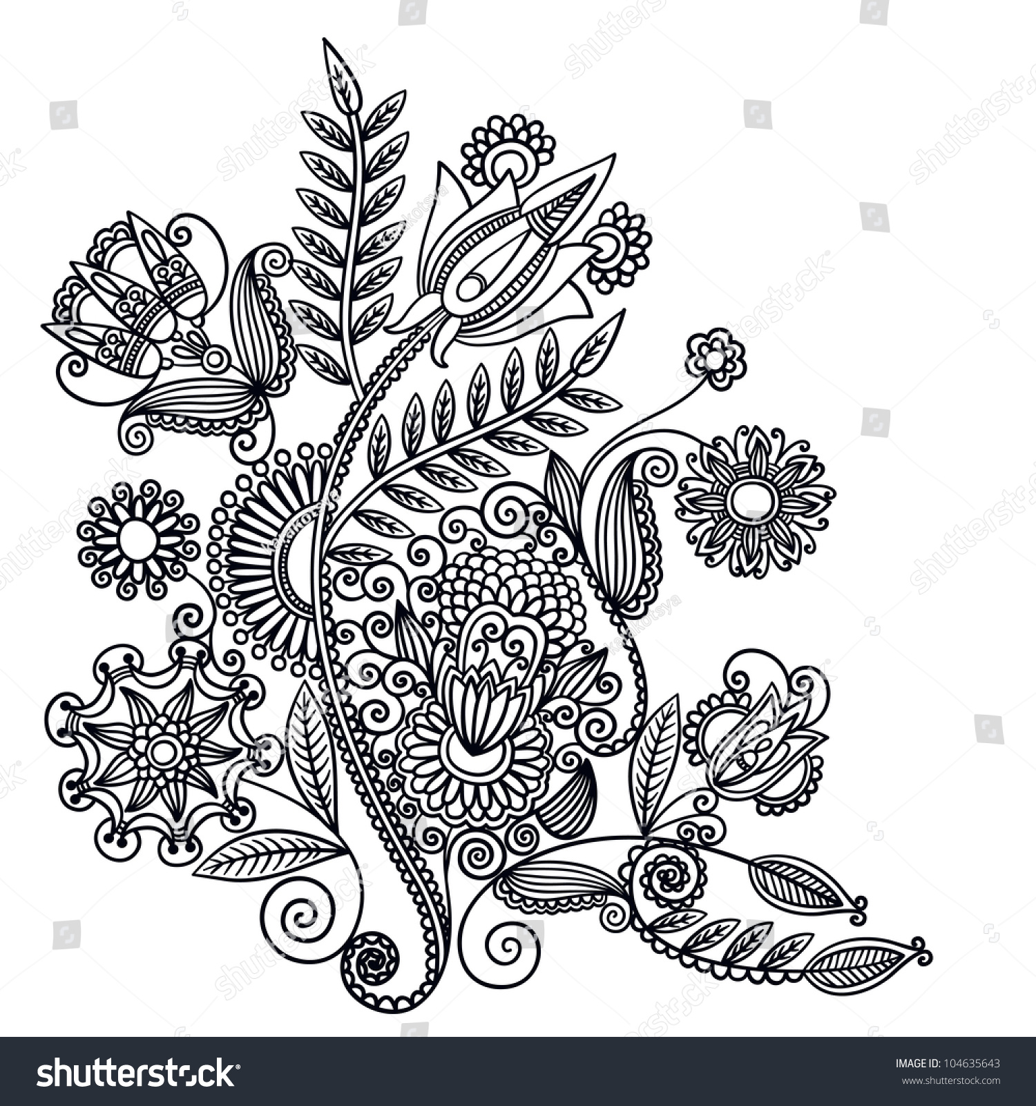 Traditional Flower Line Drawing : Hand draw line art ornate flower design ukrainian