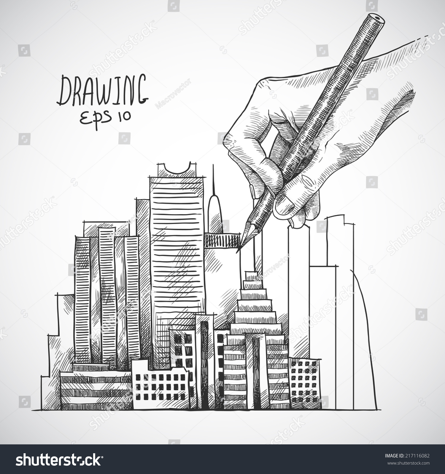 Hand Drawing Building Graphite Pencil Sketch Stock Vector 217116082