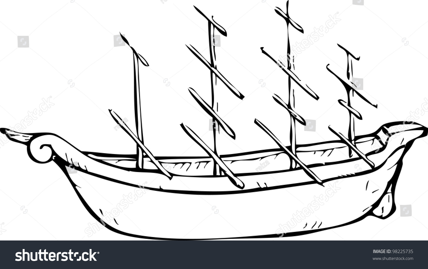 Hand Drawing Of Traditional Sailing Boat Stock Vector Illustration