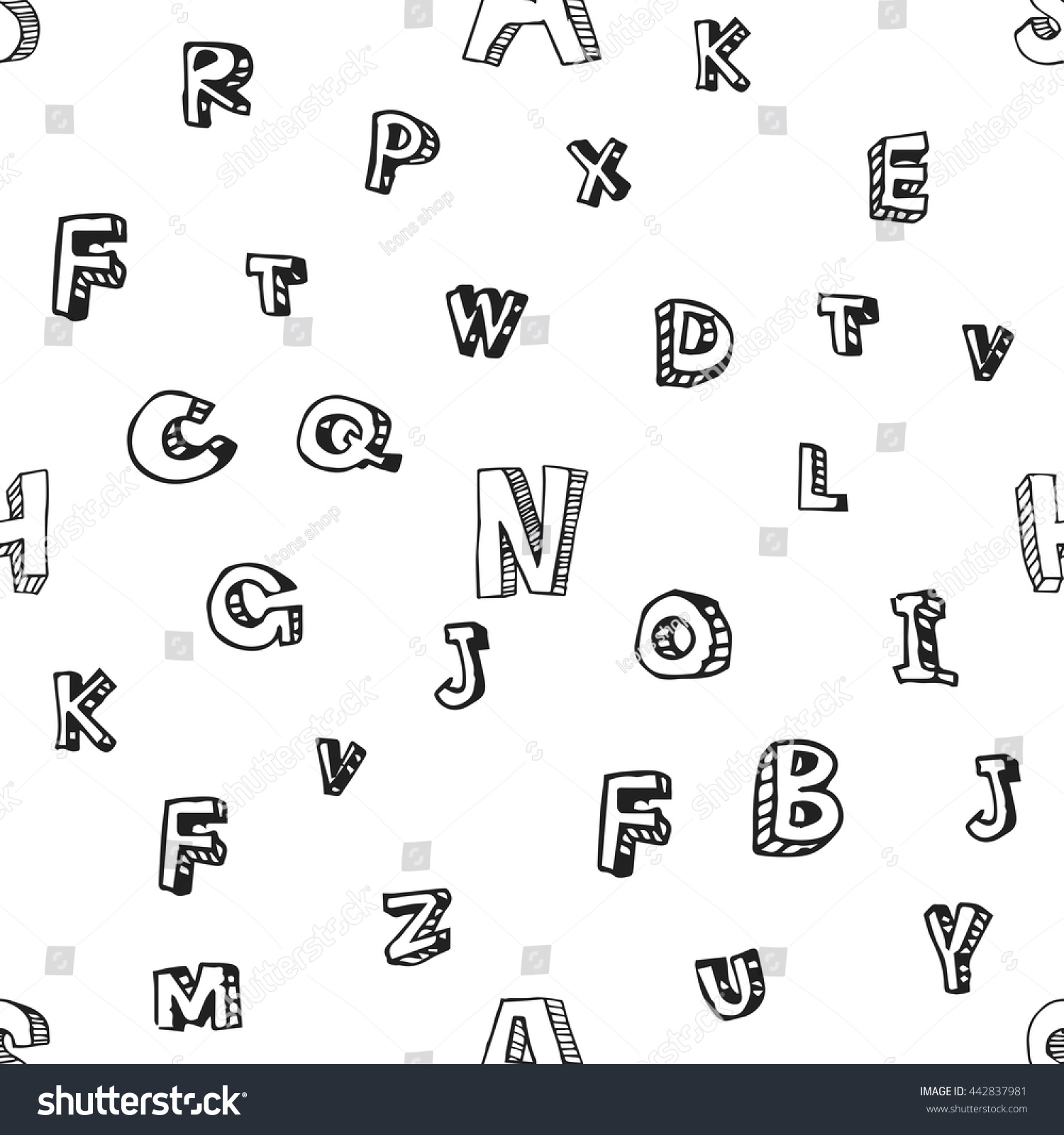 Hand Drawn Alphabet Letters Seamless Pattern Stock Vector 442837981