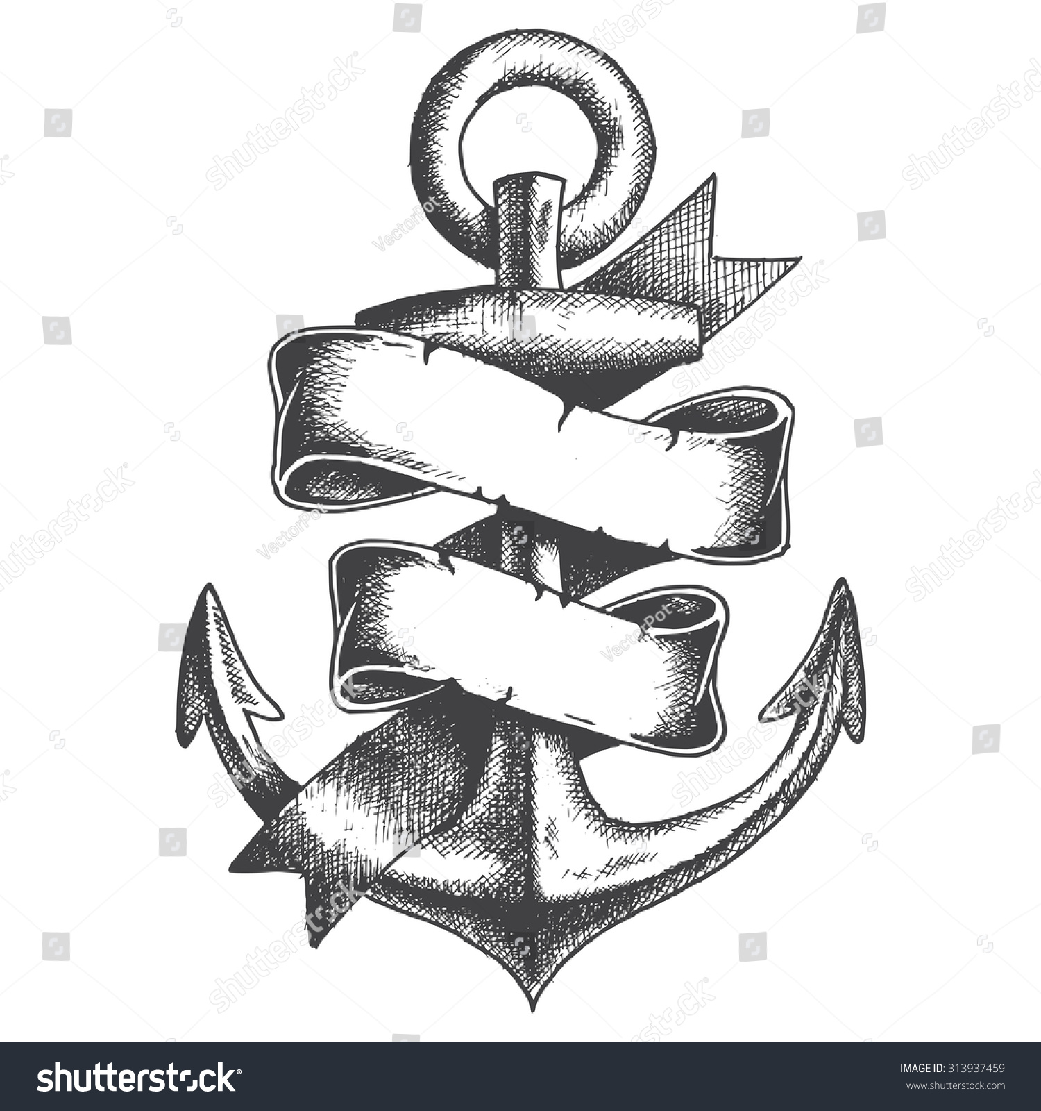 Hand Drawn Anchor Ribbon Stock Vector 313937459 Shutterstock 