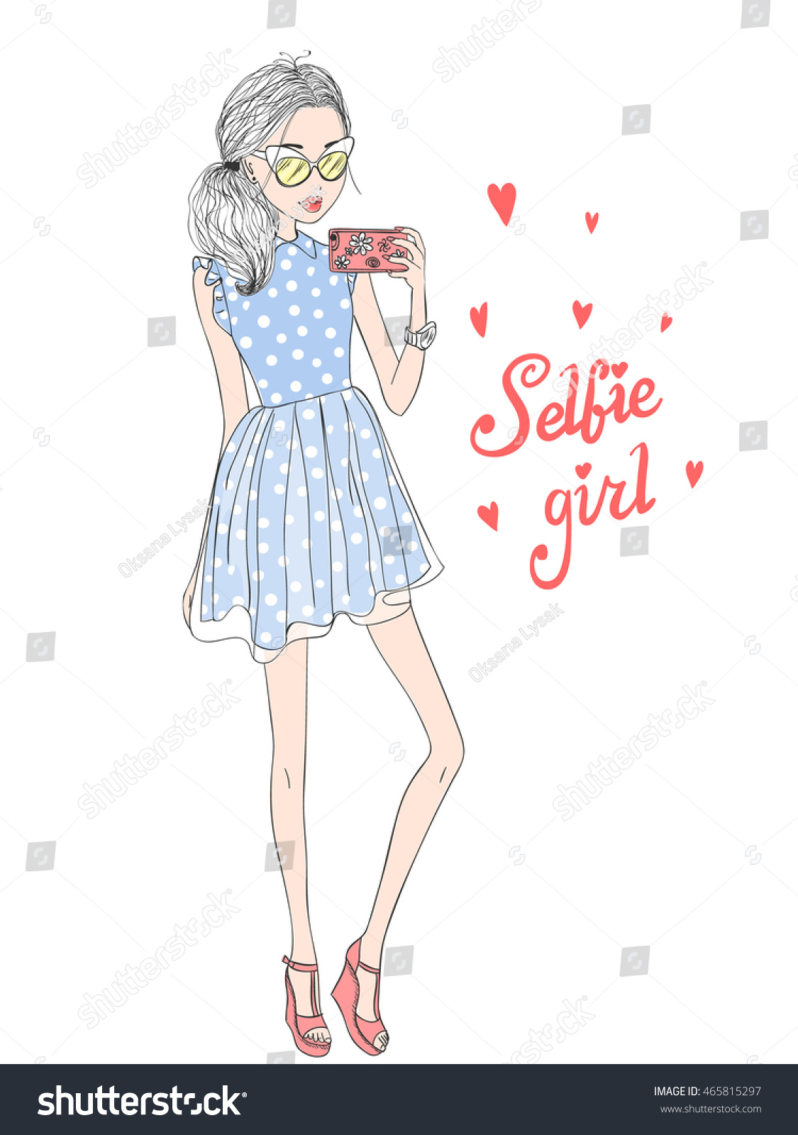 Hand Drawn Beautiful Cute Selfie Girl Stock Vector 465815297 Shutterstock 5948