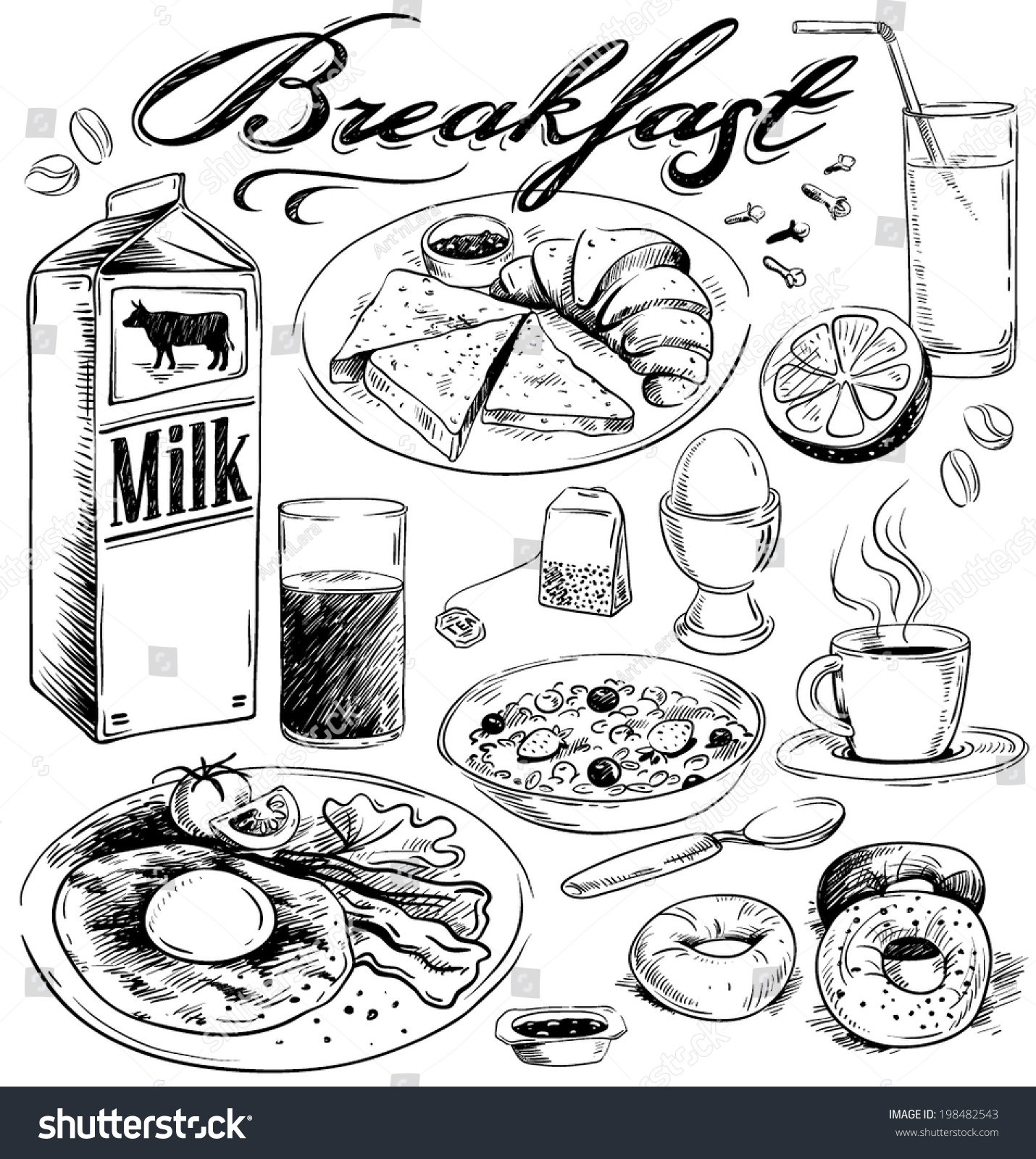 HandDrawn Breakfast Food Illustration 198482543 Shutterstock