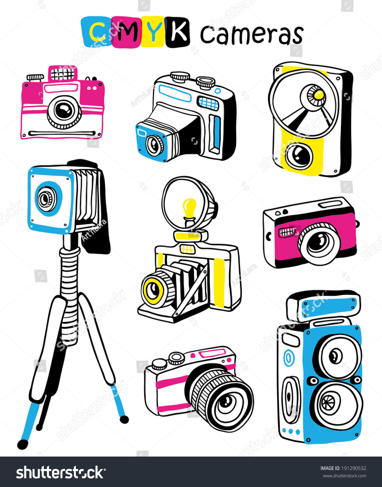 Hand Drawn Cameras Ilustración vectorial en stock Shutterstock