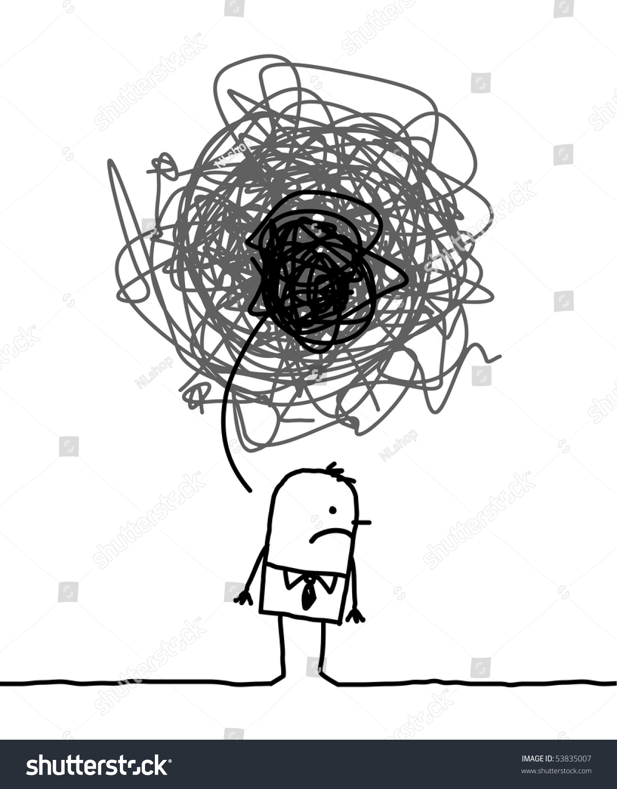 Hand Drawn Cartoon Character - Depressed Man Stock Vector Illustration