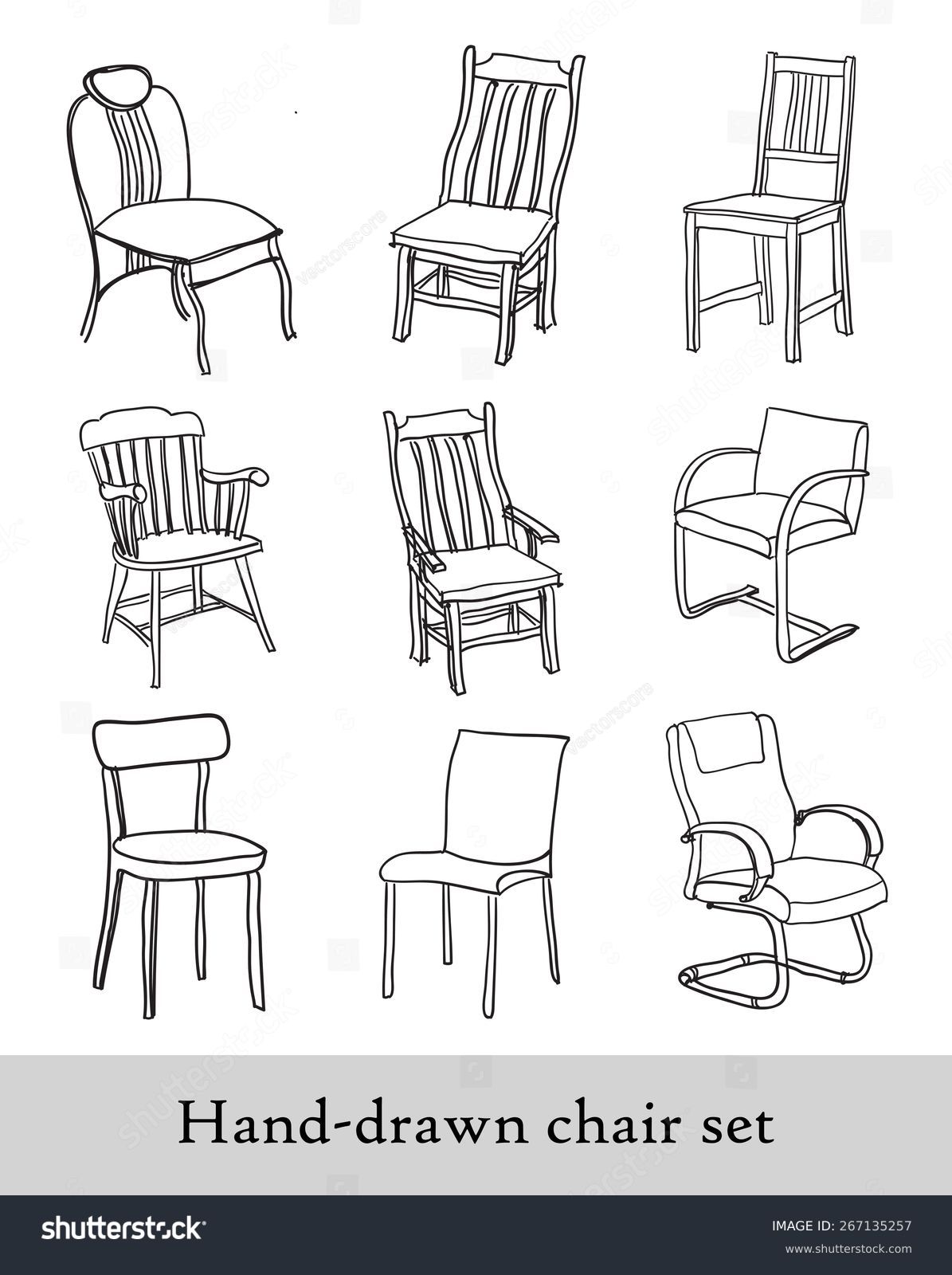 Hand-Drawn Chair Set Stock Vector Illustration 267135257 : Shutterstock